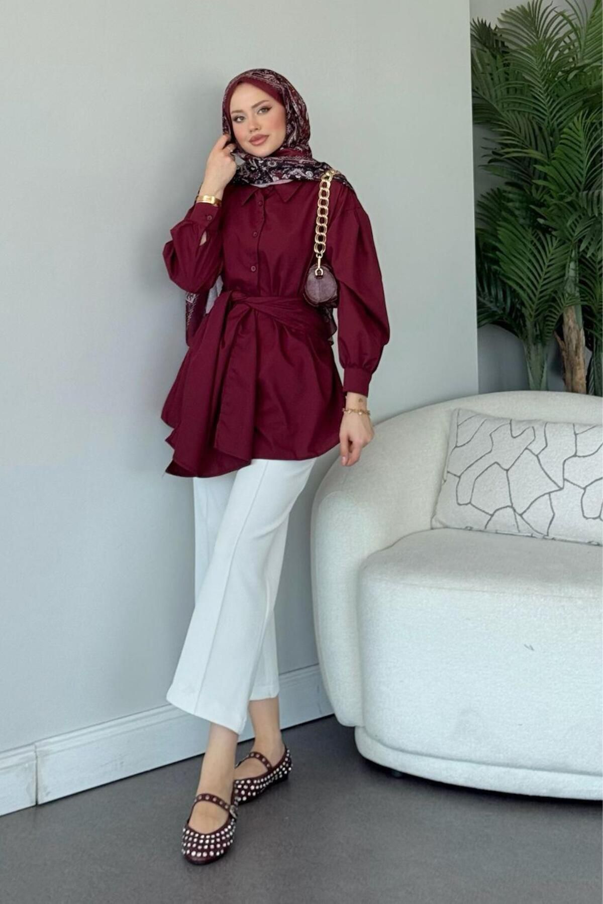 Şulemoda Giyim Awen Bağlamalı Gömlek Bordo