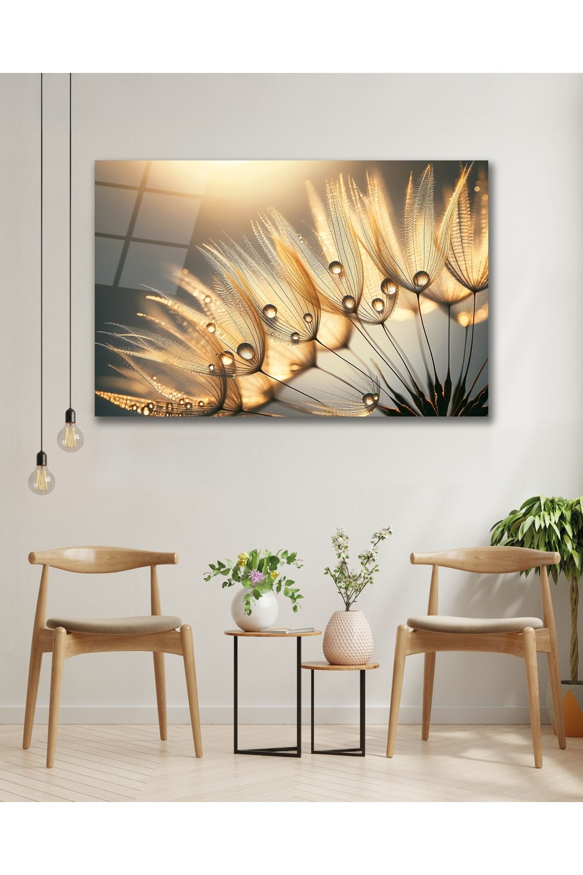 Çağ Baskı Karahindiba Çiçek Manzara Göz Alıcı Cam Tablo Modern Ev Ofis Salon Duvar Dekoru Hediyelik