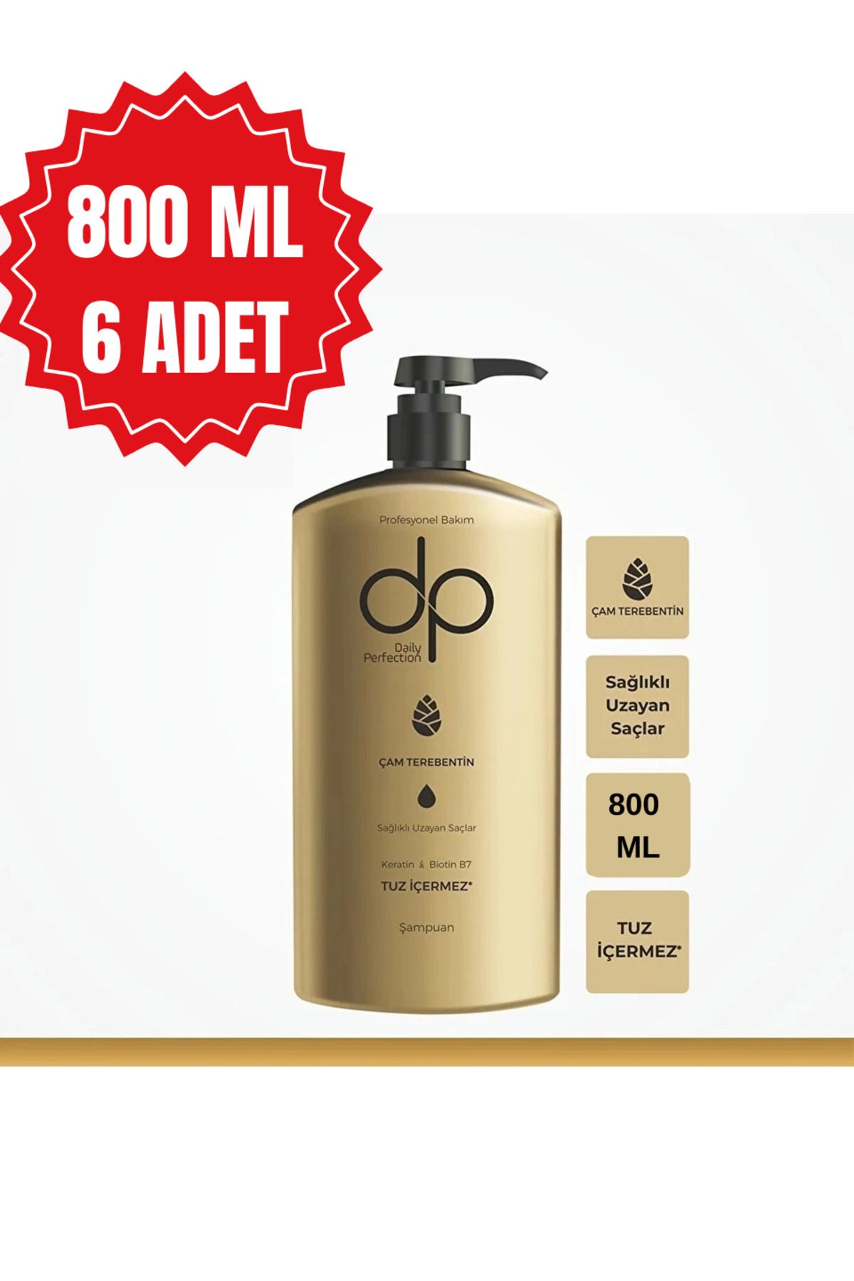 collazer Çam Terebentin Tuzsuz Şampuan 800ML - Sağlıklı Uzayan Saçlar - Keratin & Biotin 6 ADET