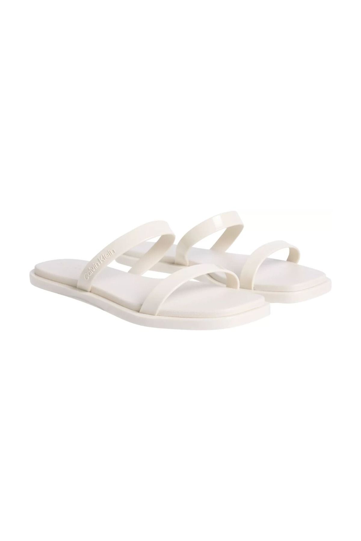 Calvin Klein Kadın Ck Double Bar Slide Terlik - Ekru