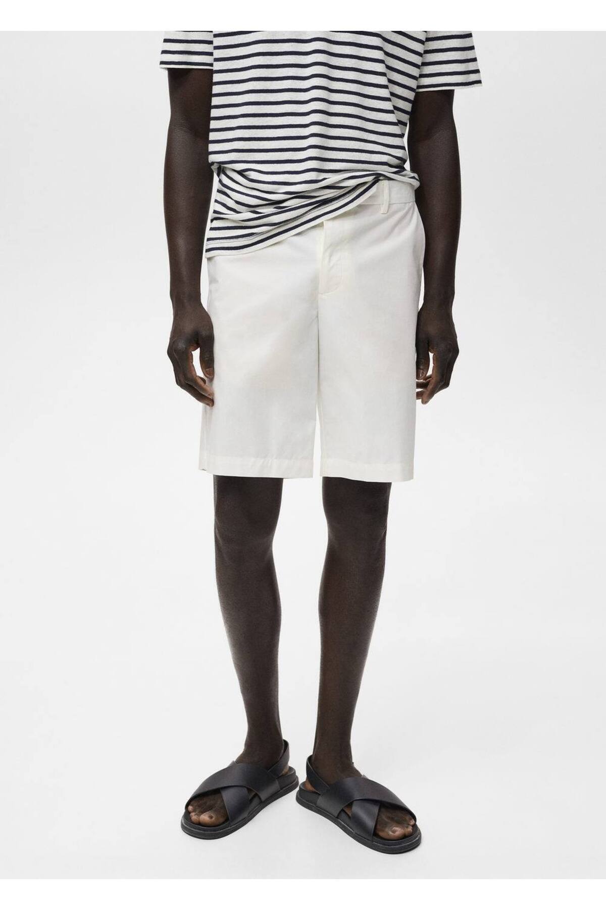 İçi lastik bantlı pamuklu bermuda şort