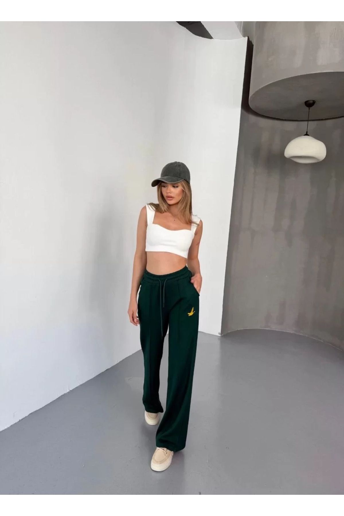SA Alişveriş Dünyam Osy Modal Yumuşak Dokulu Kumaş Nakış işlemeli Rahat Bol Paça Eşofman Pantalon - Siyah