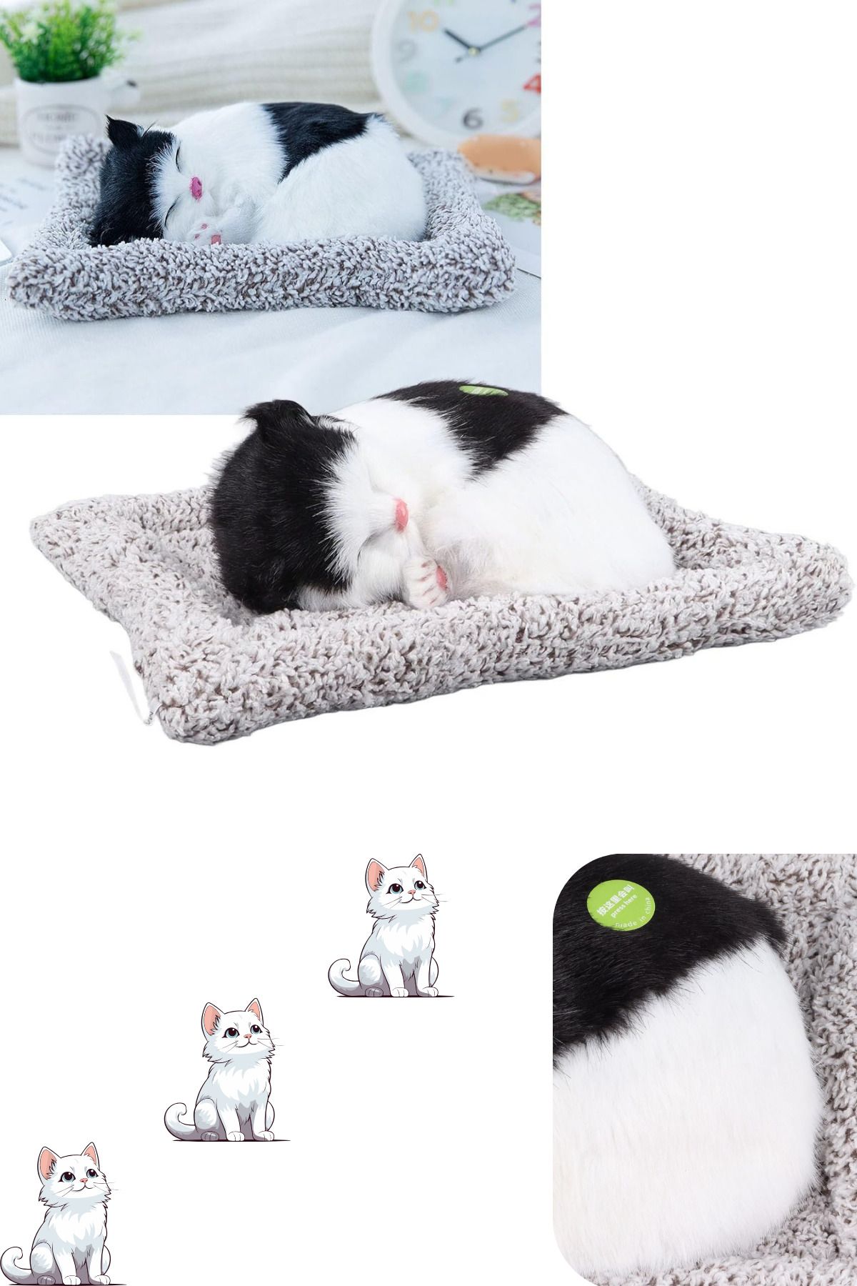 craftivio Gerçek Görünümlü Ses Çıkaran Yataklı Oyuncak Peluş Kedi 18 x 14 CM