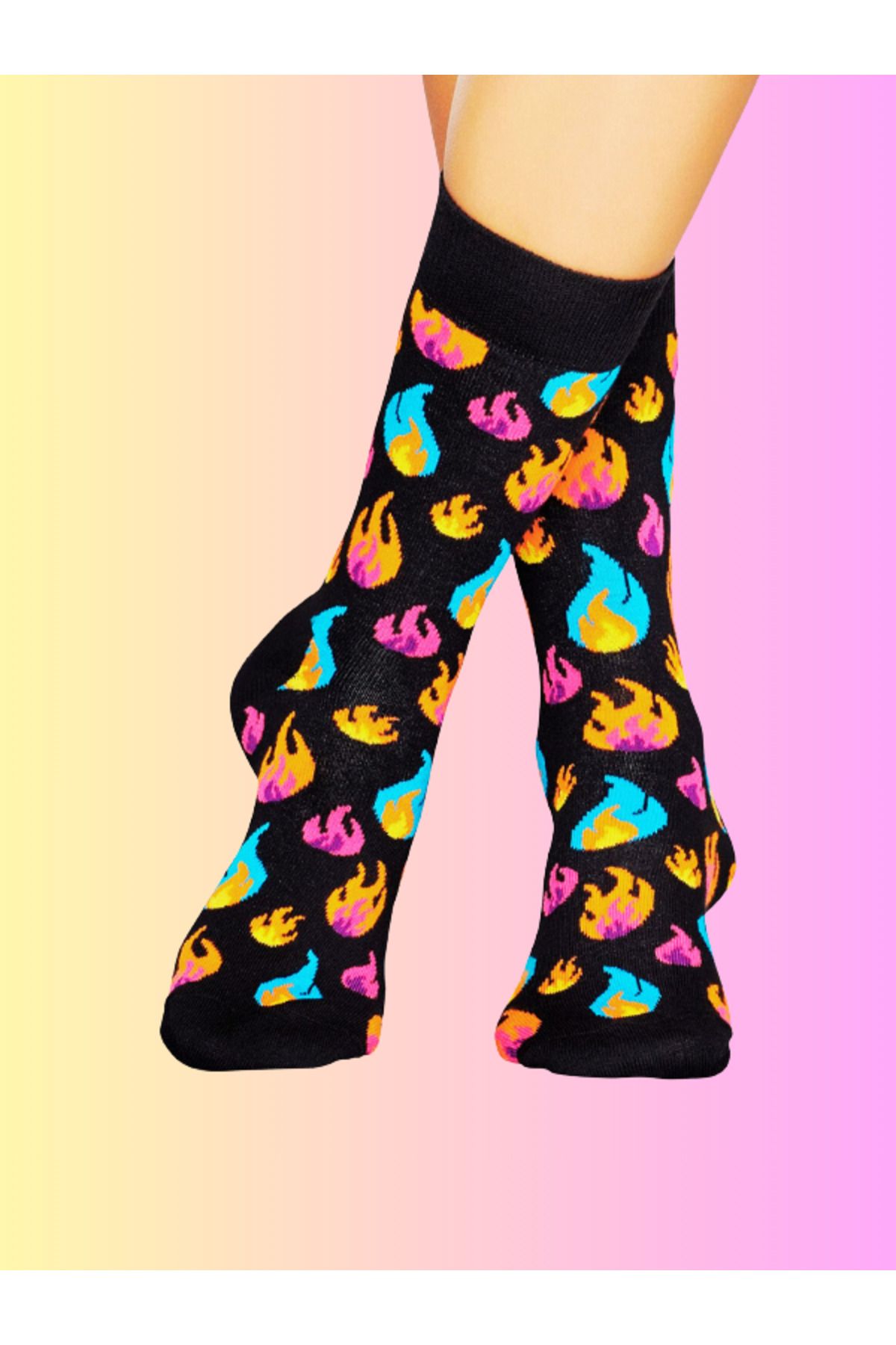 Shuttle Park Özel Seri Unisex Happy Alev Desenli Renkli Socks Eğlenceli Rahat Tasarımlar Tarz Soket Çoraplar