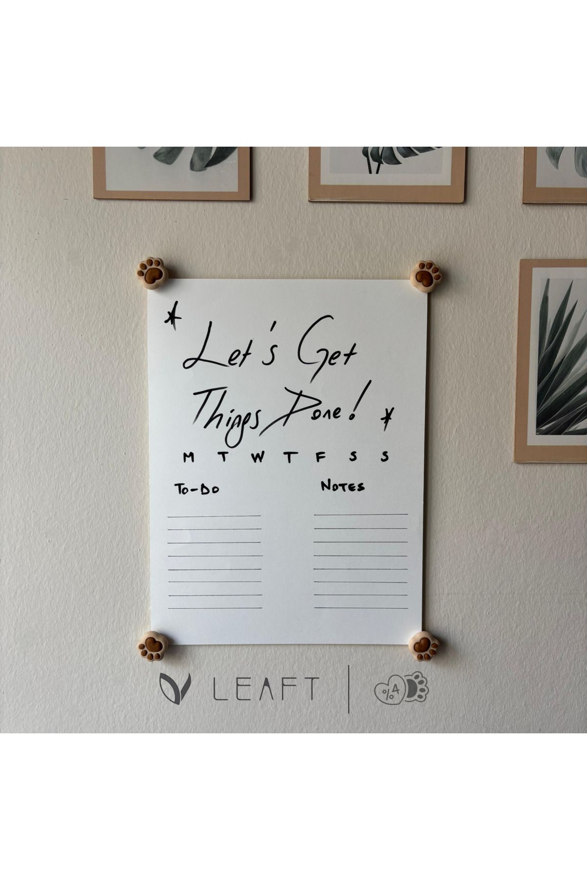 Leaft Design Pati Figürlü 4'lü Pano Mıknatısı Seti - Not, Takvim, Fotoğraf Tutucu - Cappuccino Rengi