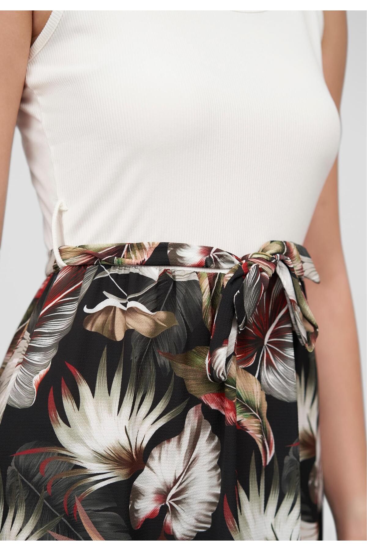 Cloud5ive-Damen Tank Top Maxi Kleid 2-tone Mit Bindegürtel Tropical Print 7