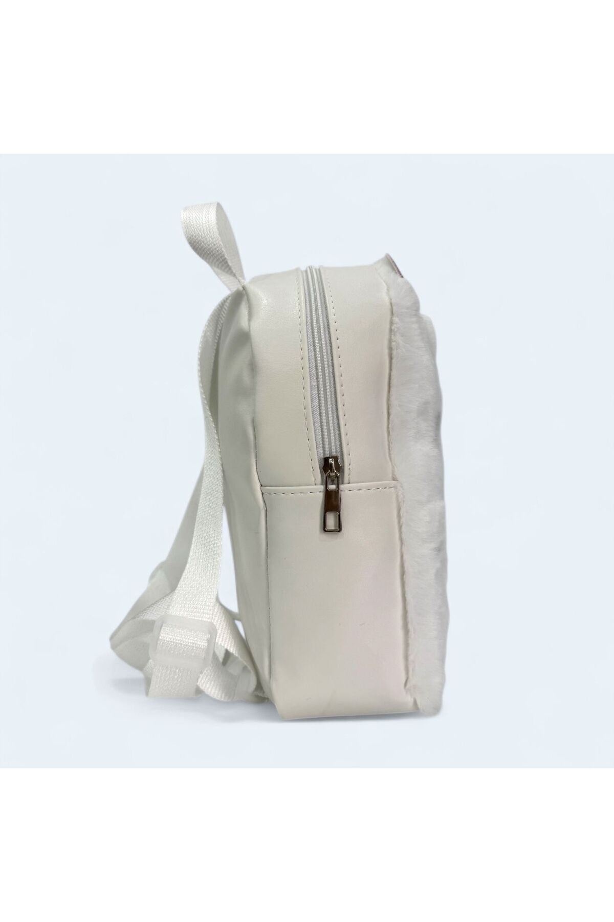 çantaevim-White Color Girl's Backpack with Plush Cat Pattern and Cute Animal Pattern with Adjustable Strap 3