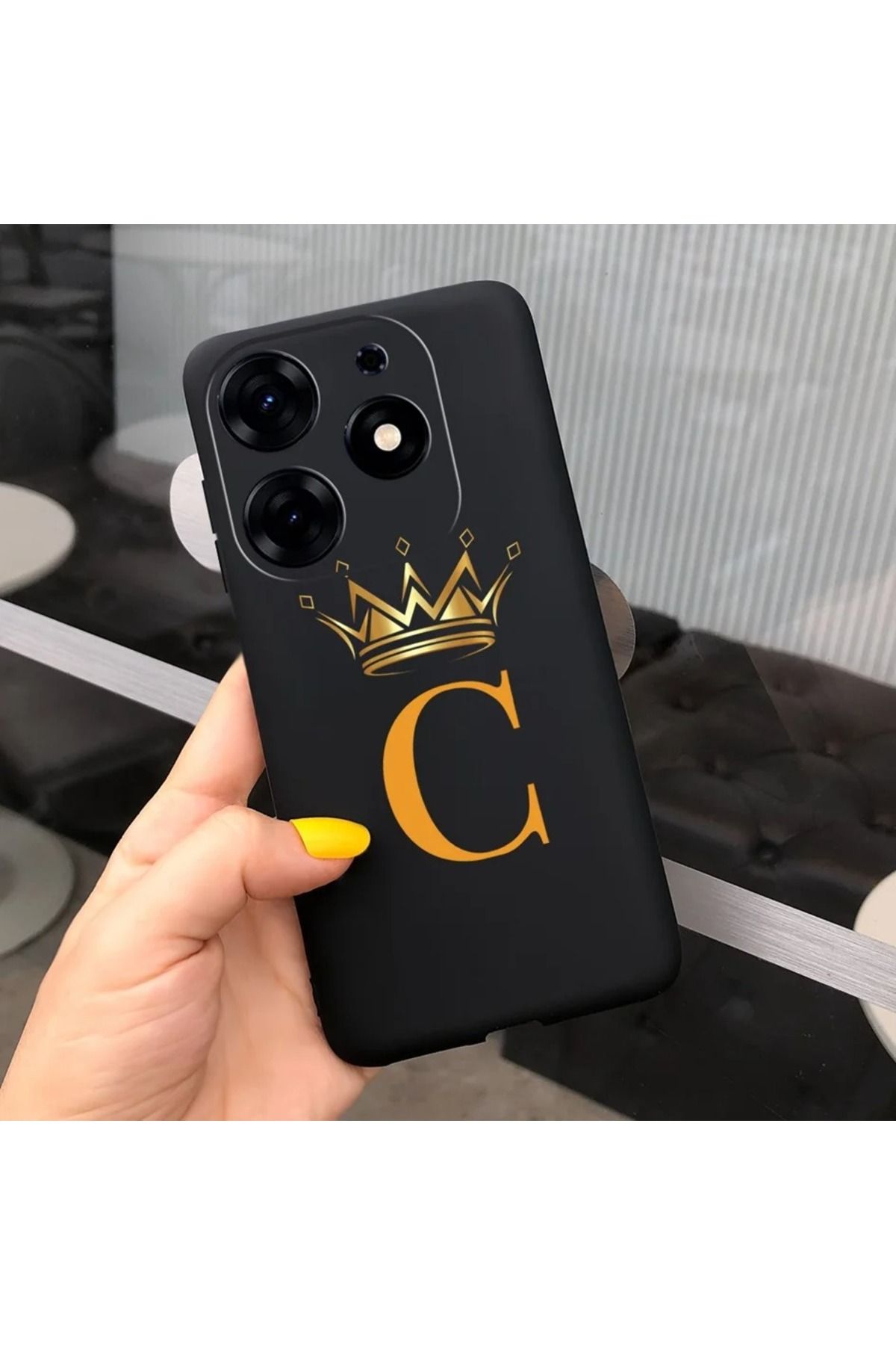 Rotaks Tecno Spark 10 Pro Uyumlu Harfli Taç Baskılı Kişiye Özel Silikon Telefon Kılıfı - C