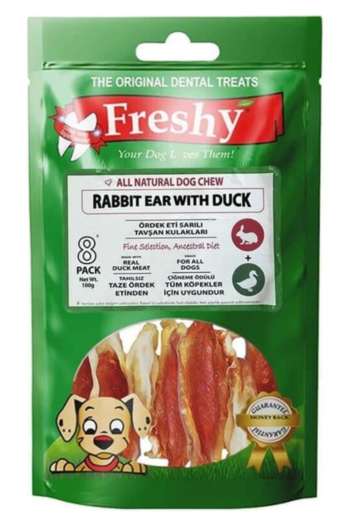 Orqinel Freshy Rabbit Ear Whit Duck Ördek Eti Kaplı Tavşan Kulağı 100 gr 8'li