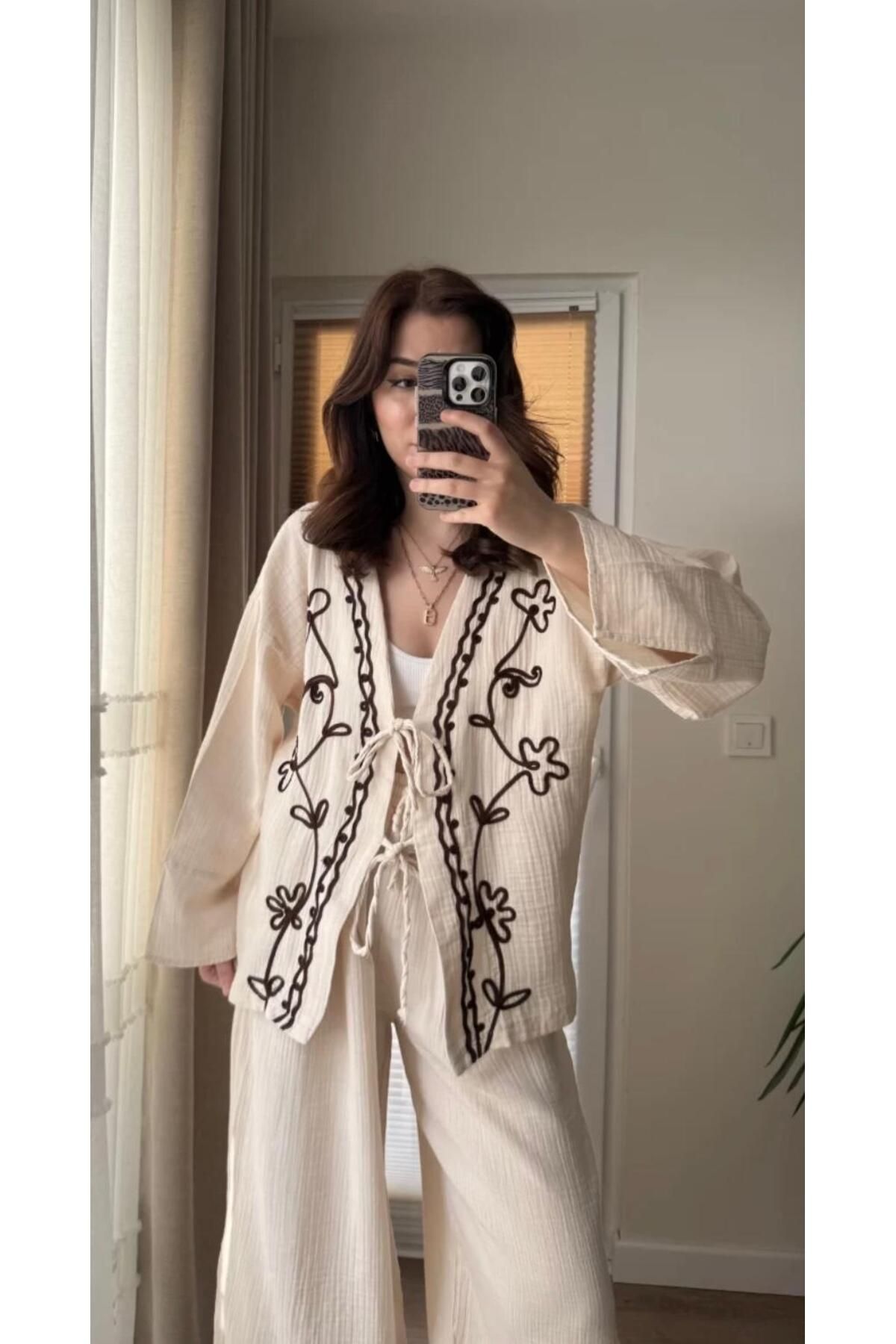 YS BUTİK BAĞLAMA DETAYLI KİMONO MUSLİN KUMAŞ
