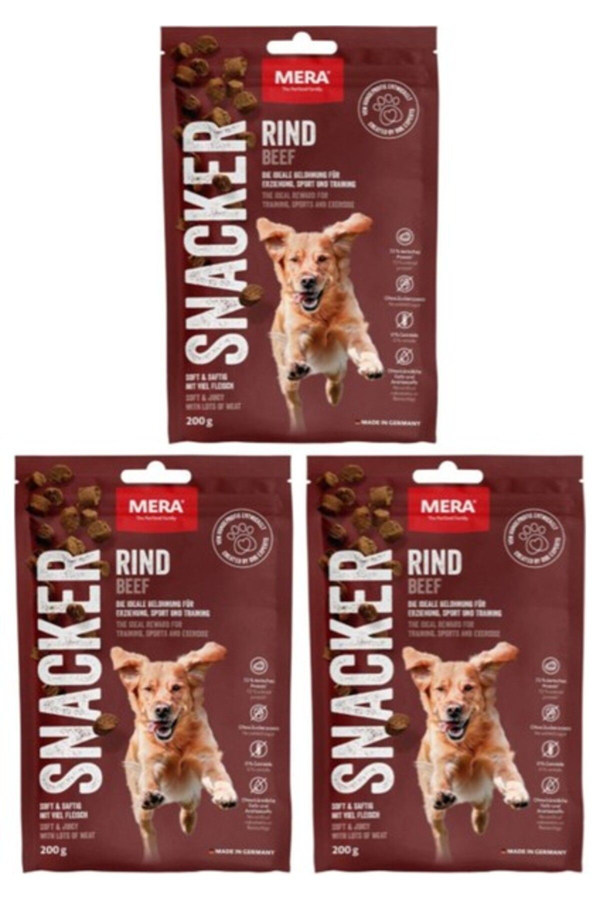 Orqinel Mera Snacker Soft Dog Treat Rind Beef Tahılsız Şekersiz Sığır Etli Köpek Eğitim Ödül Maması 200 gr x