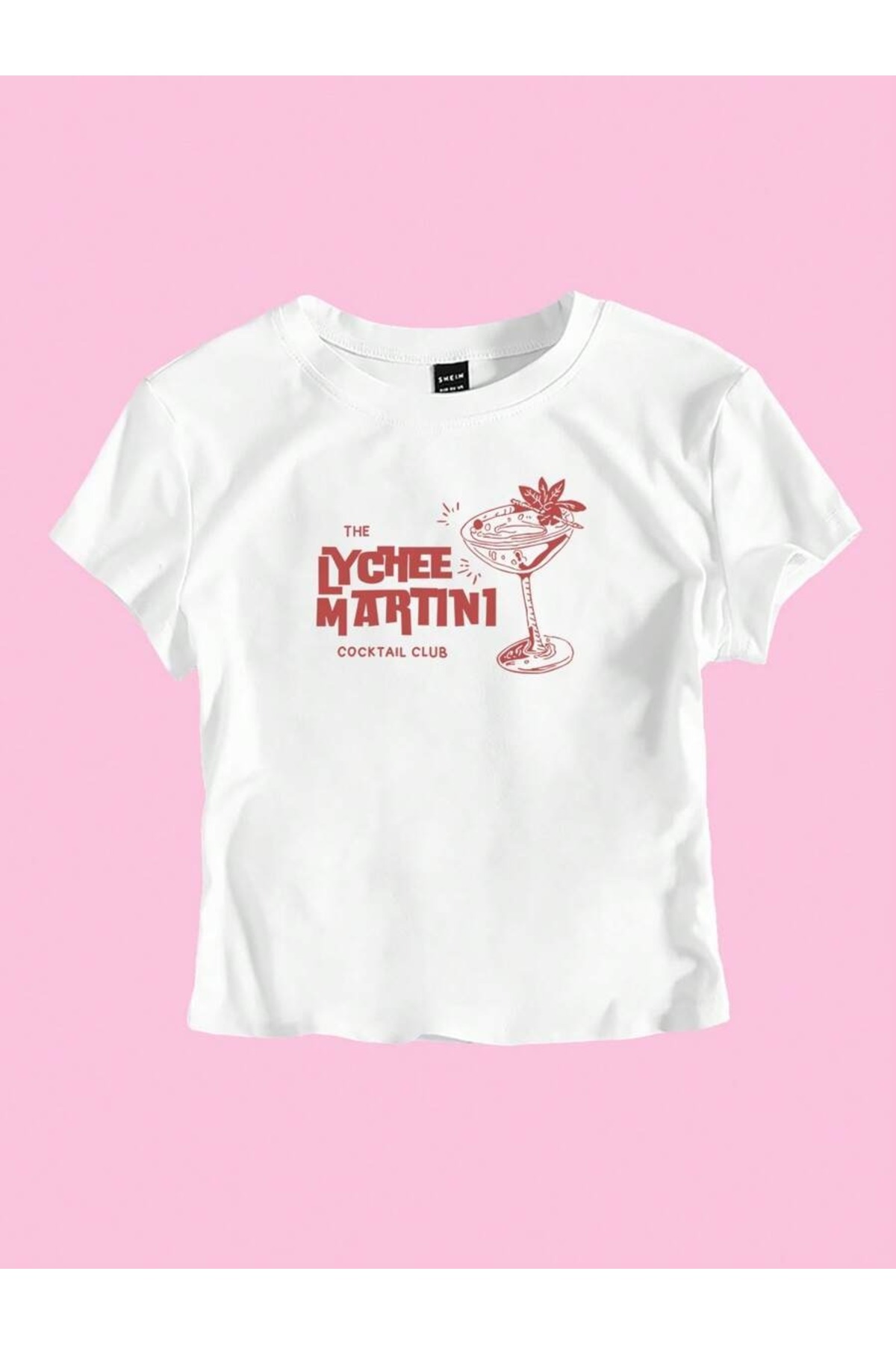 PALPİTO  Kadın Beyaz Lychee Martini Baskılı Bisiklet Yaka Dar Crop Tshirt - Görsel 2