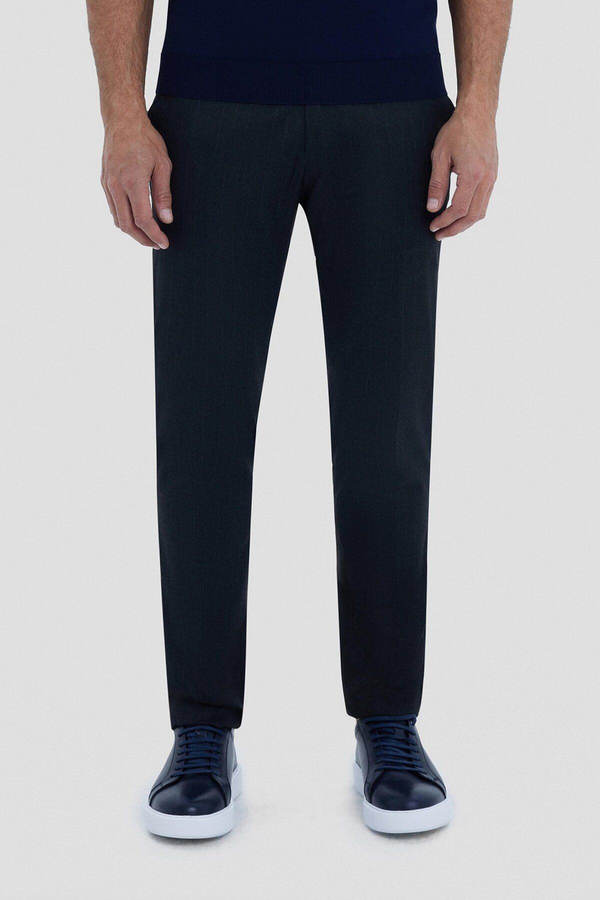 Sabri Özel Antrasit - Siyah - Çizgili Slim Fit Erkek Pantolon - Şık ve Modern Kesim