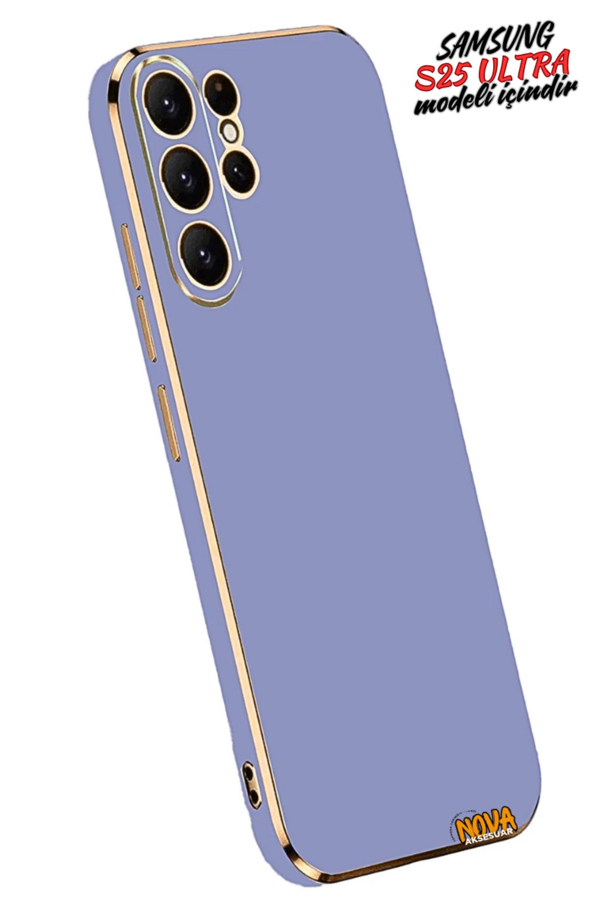 cepmoda Samsung Galaxy S25 ULTRA - Gold Çizgili Renkli Shiny Silikon Kılıf / Kapak - MAVİ