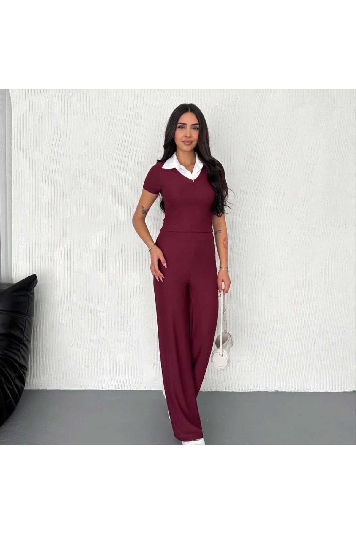 BYB MODA TASARIM Ottoman kumaş beyaz gömlek yaka takım s4142