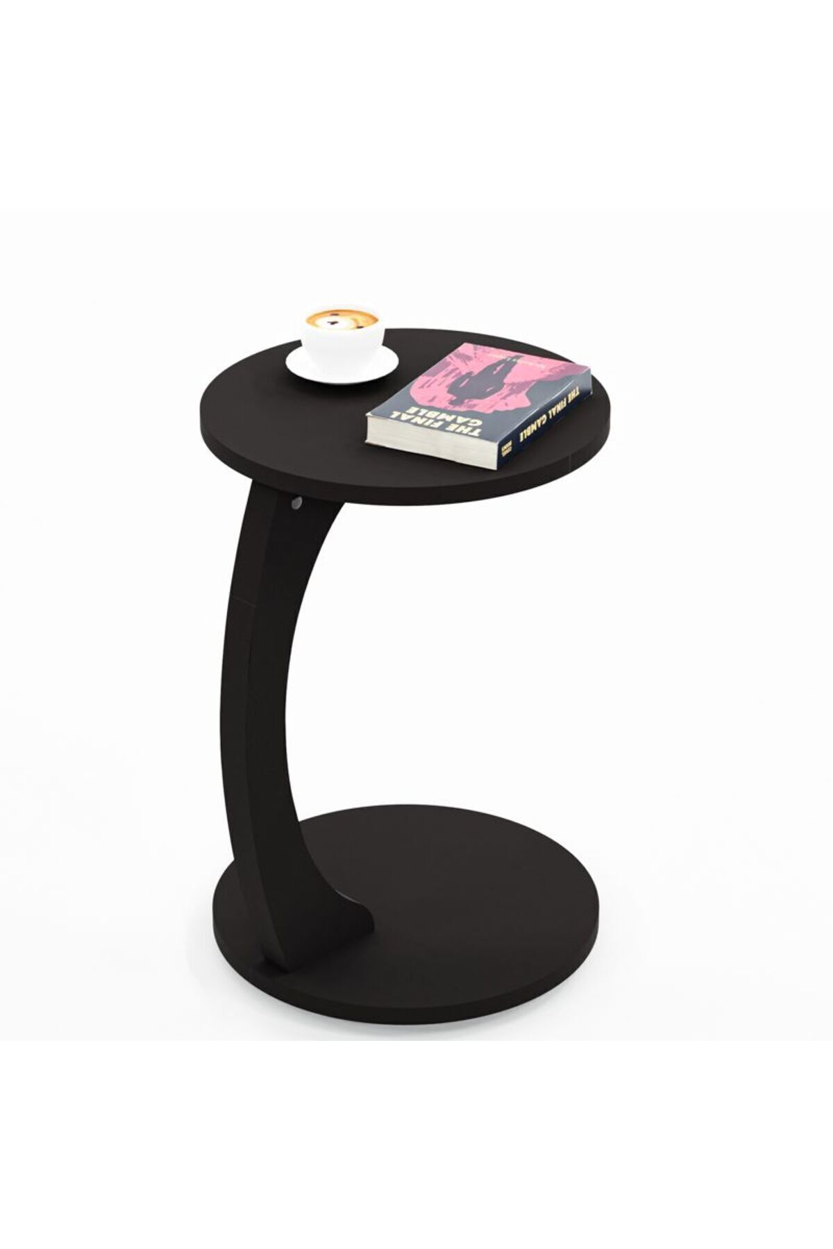interGO-C-shaped Round End Table With Rolling Wheels - Black 5