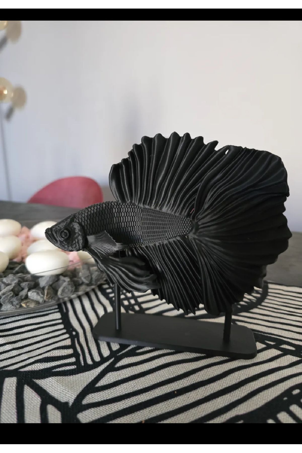 Wuun Store Beta Balık Dekoratif Biblo Siyah Masa Üstü Dekor 20x15 Cm