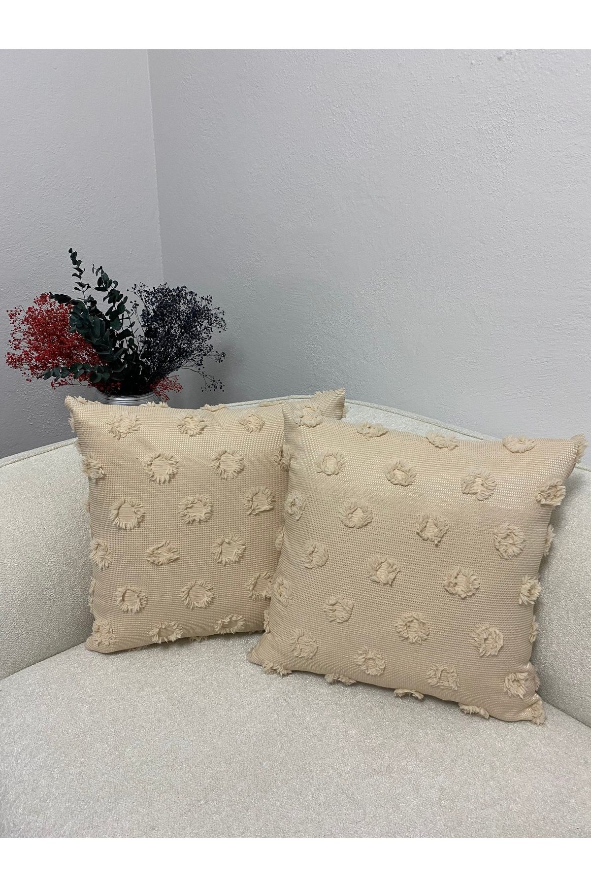LILYUM Home Bohem Punch Desenli 2'li Gri Dekoratif Kırlent Kılıfı 44x44 Cm
