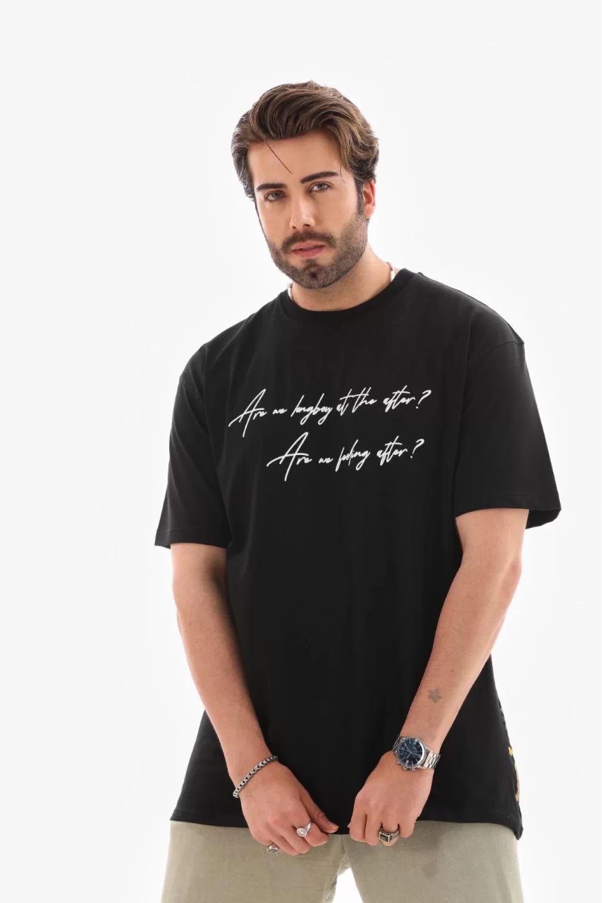 İndigo Park Erkek tişört Unisex Bisiklet Yaka Tişört Baskılı Oversize T-Shirt