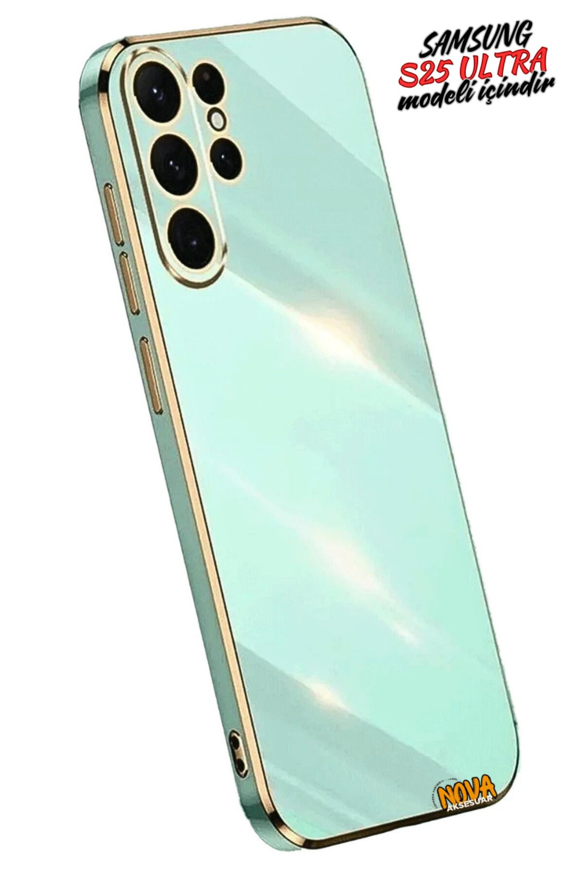 cepmoda Samsung Galaxy S25 ULTRA - Gold Çizgili Renkli Shiny Silikon Kılıf / Kapak - AÇIK YEŞİL