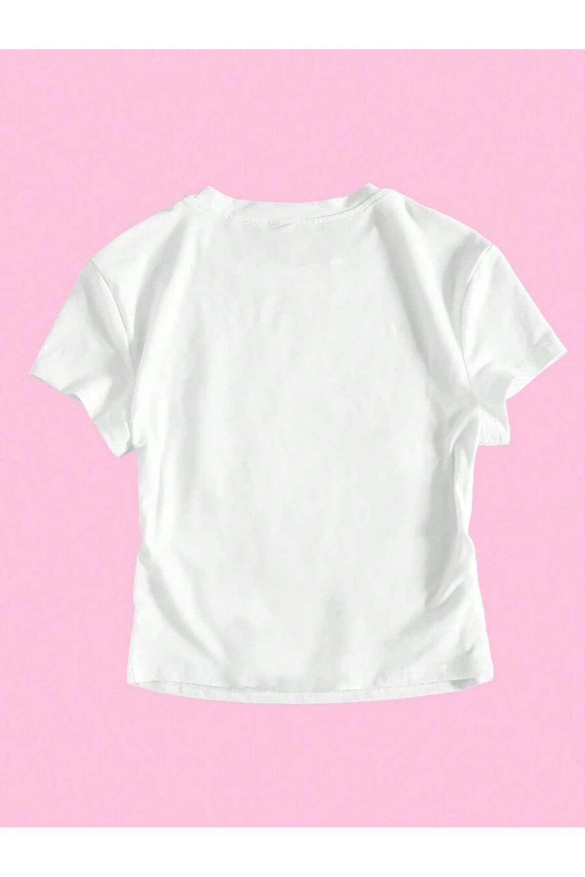 PALPİTO  Kadın Beyaz Lucky Girl Baskılı Bisiklet Yaka Dar Crop Tshirt - Görsel 3