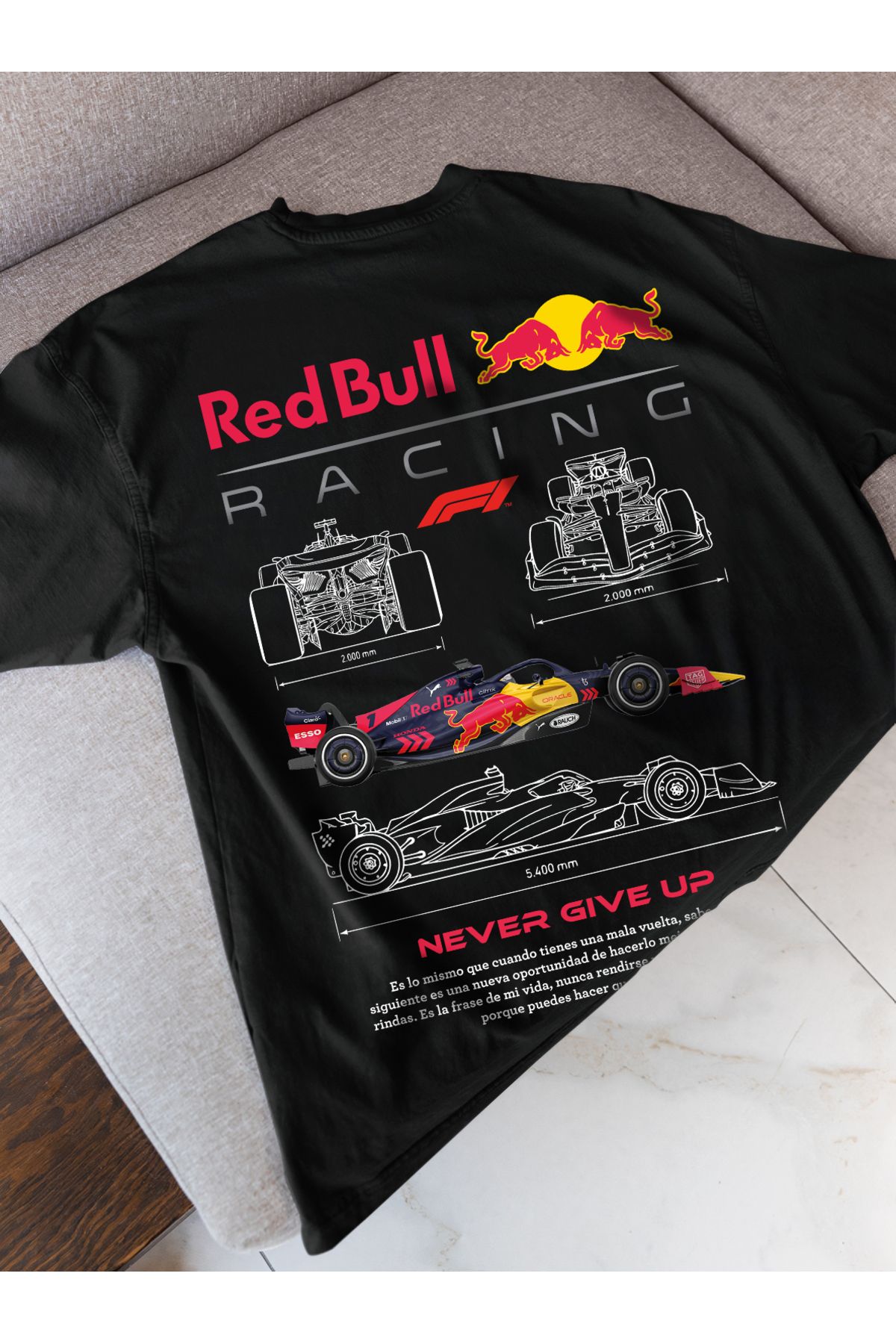 swOzz Red Bull Racing F1 Unisex Oversize Siyah Tişört – Formula 1 Takım Temalı %100 Pamuk Özel