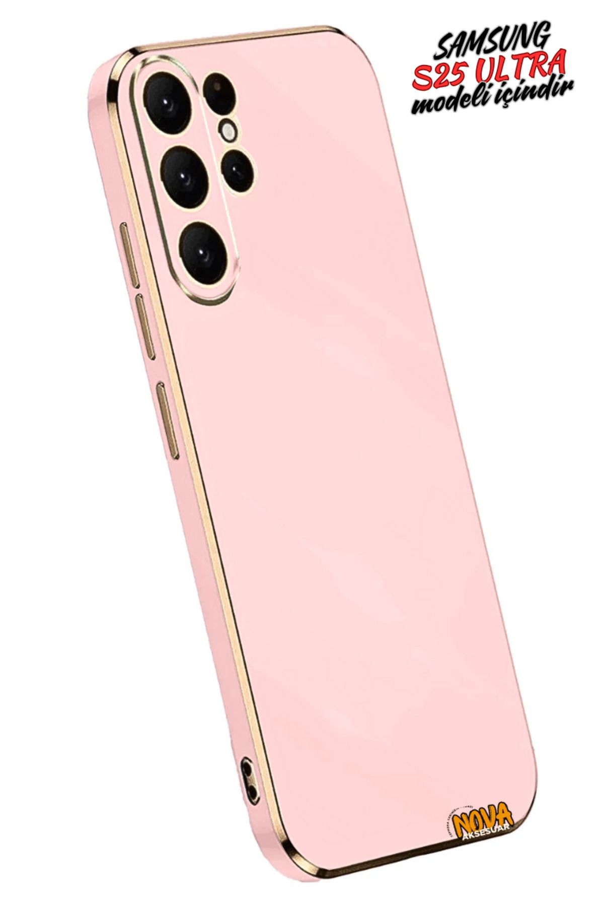 cepmoda Samsung Galaxy S25 ULTRA - Gold Çizgili Renkli Shiny Silikon Kılıf / Kapak - PEMBE