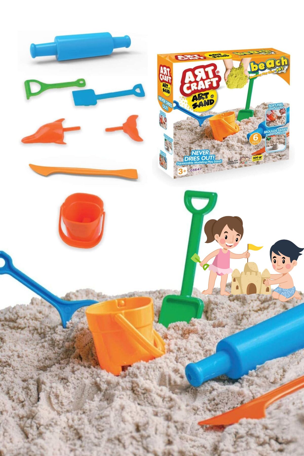 Art Craft Çocuklar İçin Plaj Kum Seti 500 Gram 6 Parça
