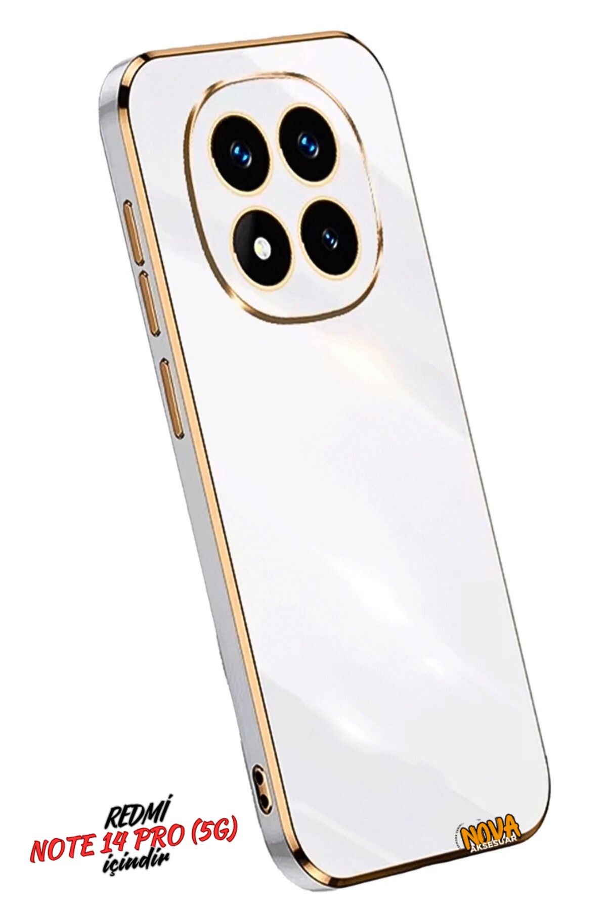 cepmoda Xiaomi Redmi NOTE 14 PRO (5G) - Gold Çizgili Renkli Shiny Silikon Kılıf / Kapak - BEYAZ