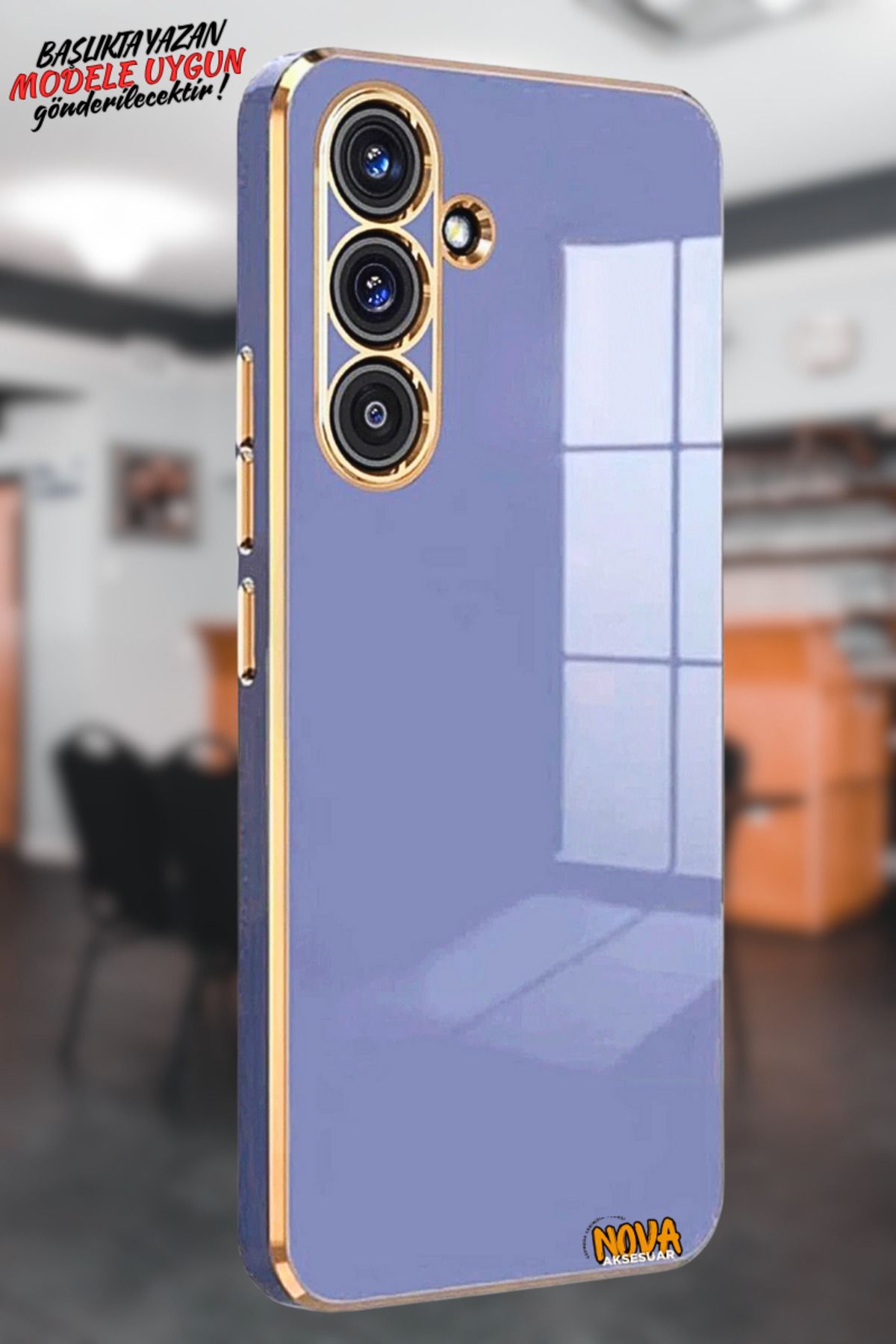 cepmoda Samsung Galaxy A24 - Gold Çizgili Renkli Shiny Silikon Kılıf / Kapak - MAVİ