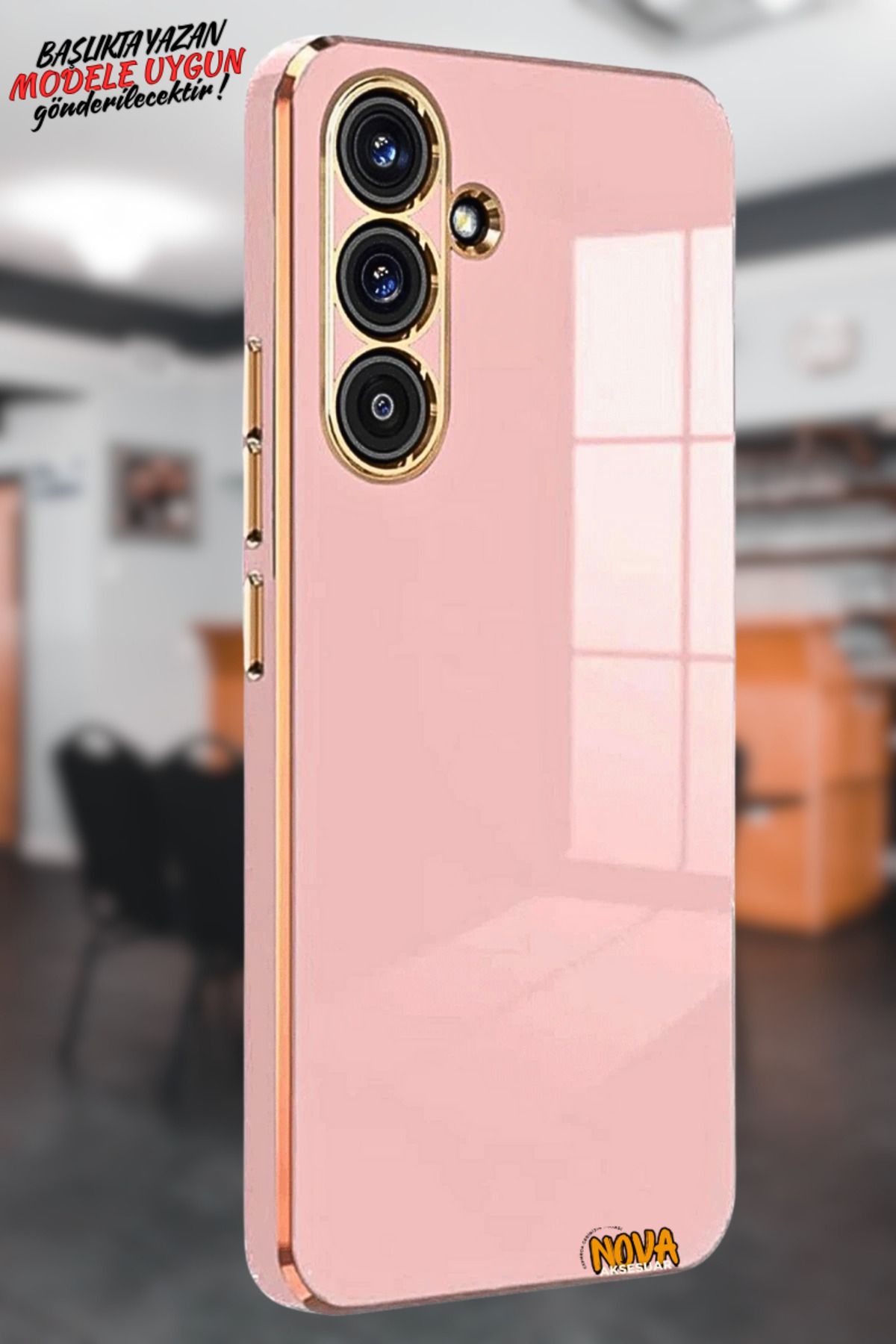 cepmoda Samsung Galaxy A56 - Gold Çizgili Renkli Shiny Silikon Kılıf / Kapak - PEMBE