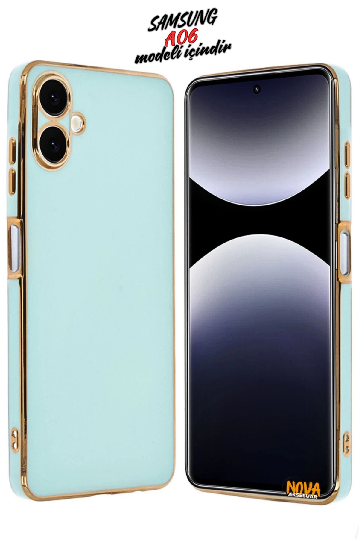 cepmoda Samsung Galaxy A06 - Gold Çizgili Renkli Shiny Silikon Kılıf / Kapak - AÇIK YEŞİL