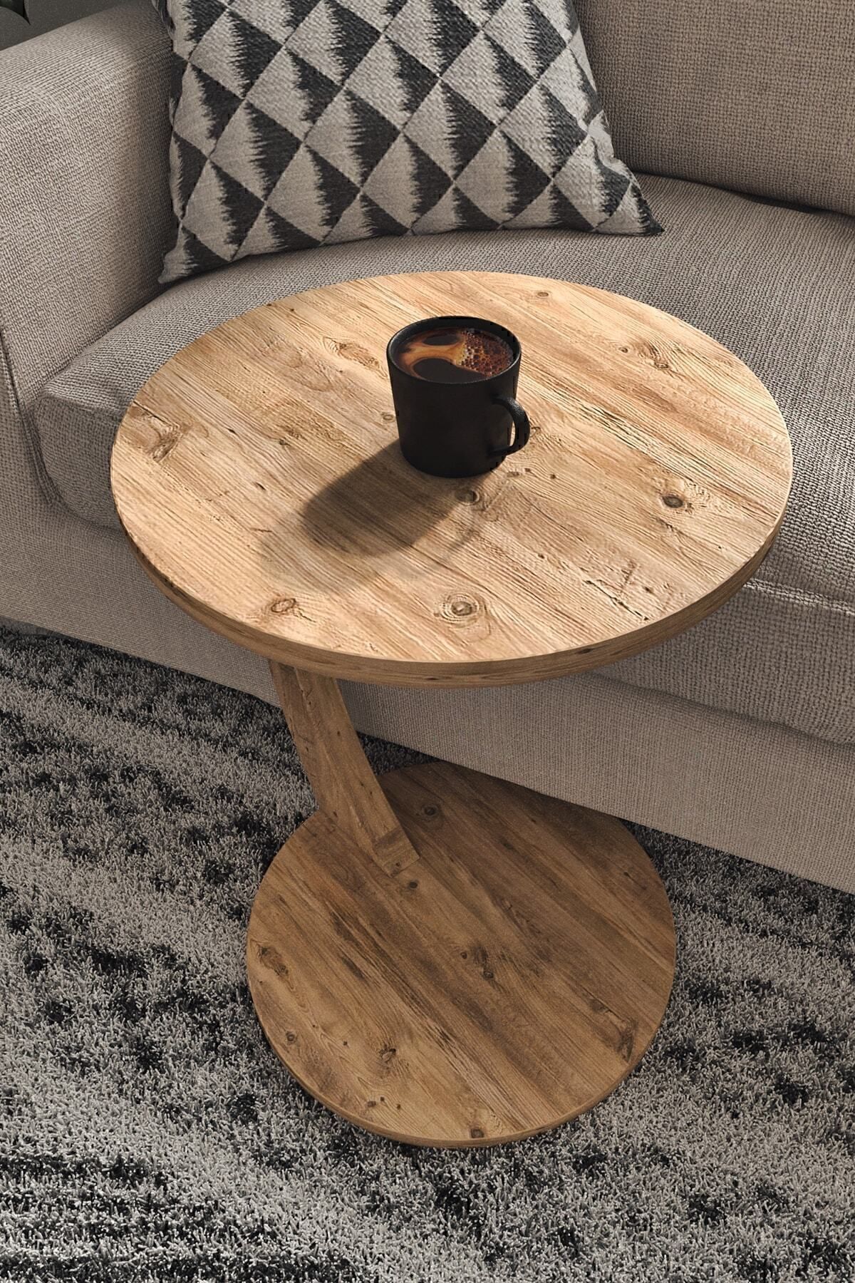 interGO-C-shaped Round End Table With Rolling Wheels - Atlantic Pine Pattern 2