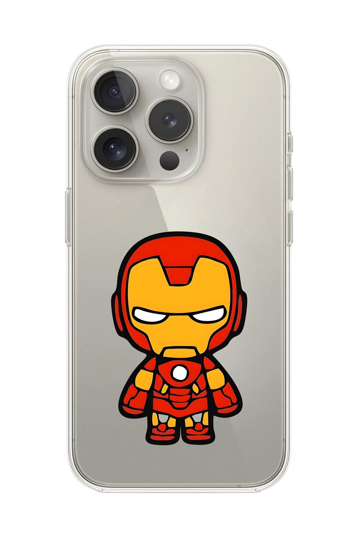 Dali Design iPhone 16 Pro Max Uyumlu Şeffaf Kılıf Chibi Iron-Man 2 Tasarımlı