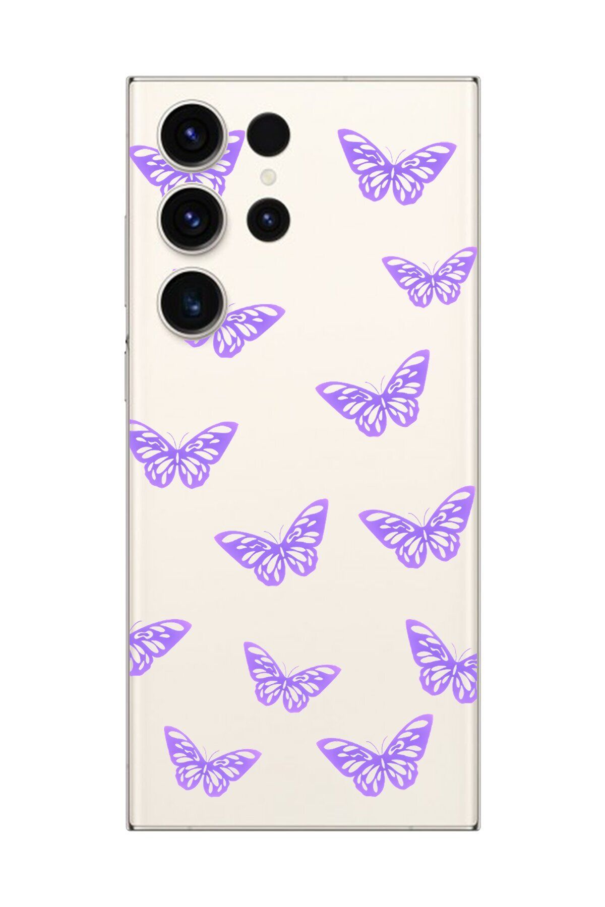 Dali Design Galaxy S23 Ultra Uyumlu Şeffaf Kılıf Şeffaf Şeffaf Kelebek 4 Tasarımlı