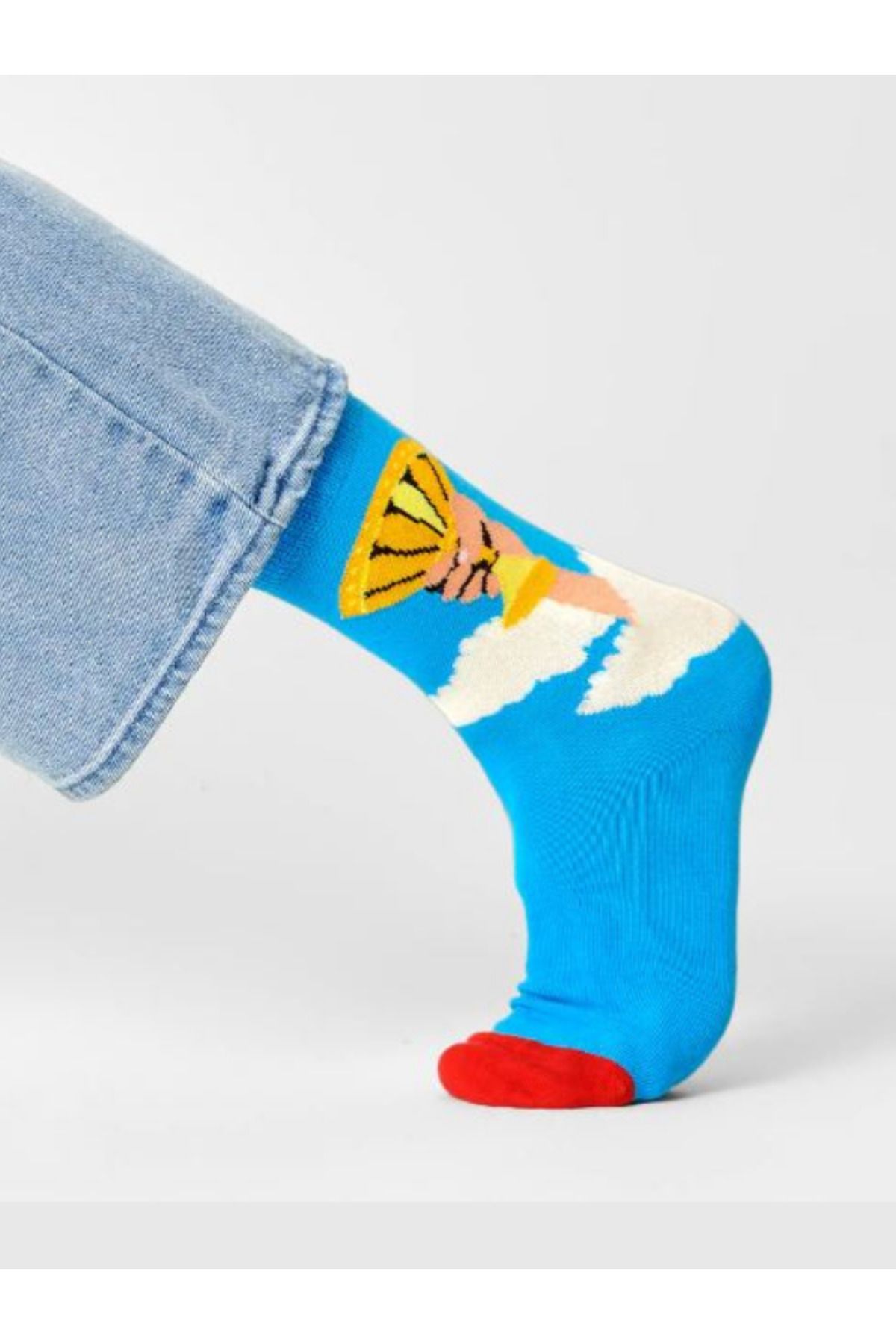 Shuttle Park Özel Seri Mavi Happy Renkli Socks Kupa Desenli Eğlenceli Rahat Tasarım Tarz Soket Dikişsiz Çorap