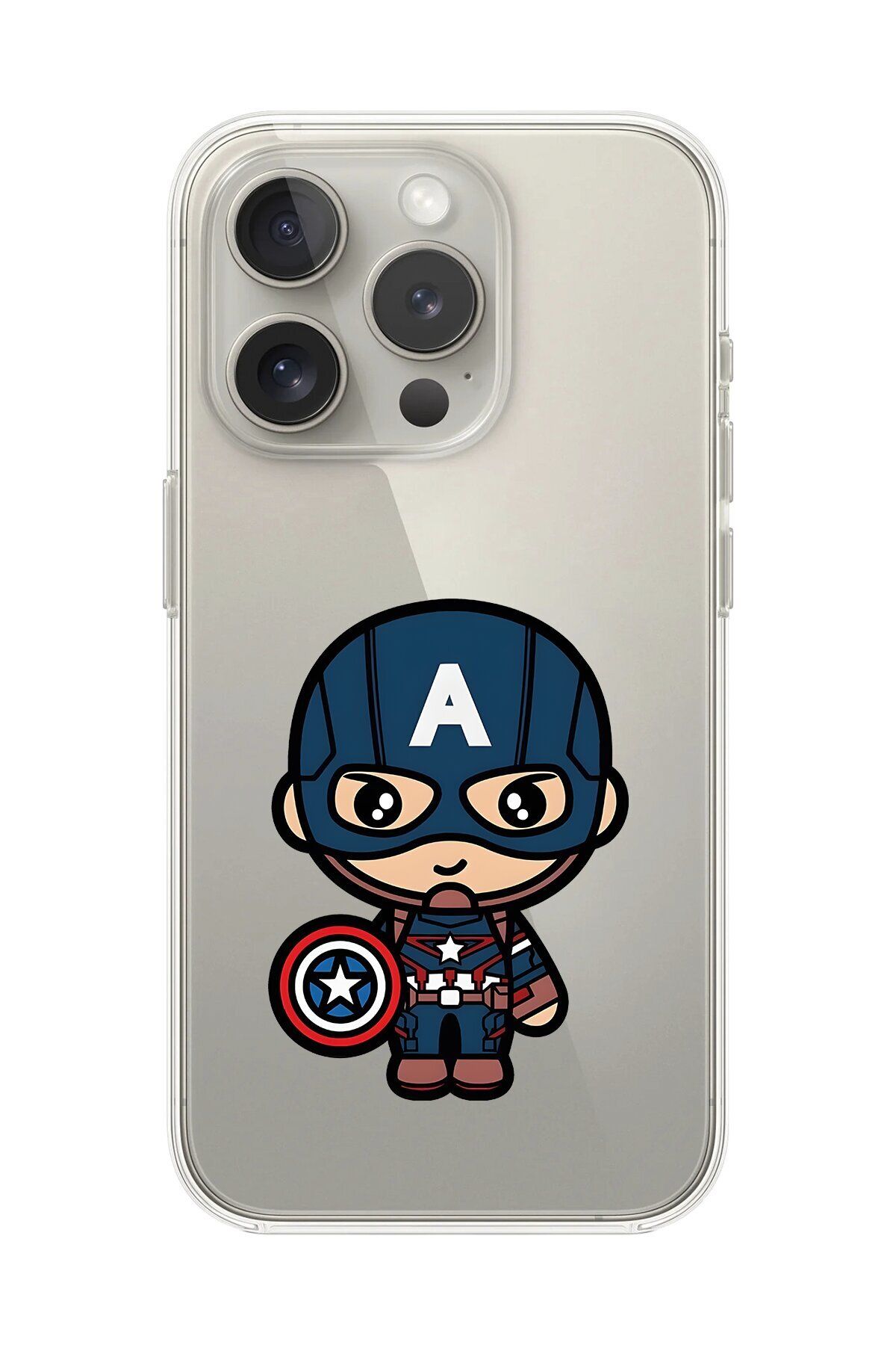 Dali Design iPhone 16 Pro Uyumlu Şeffaf Kılıf Chibi Captain America 4 Tasarımlı