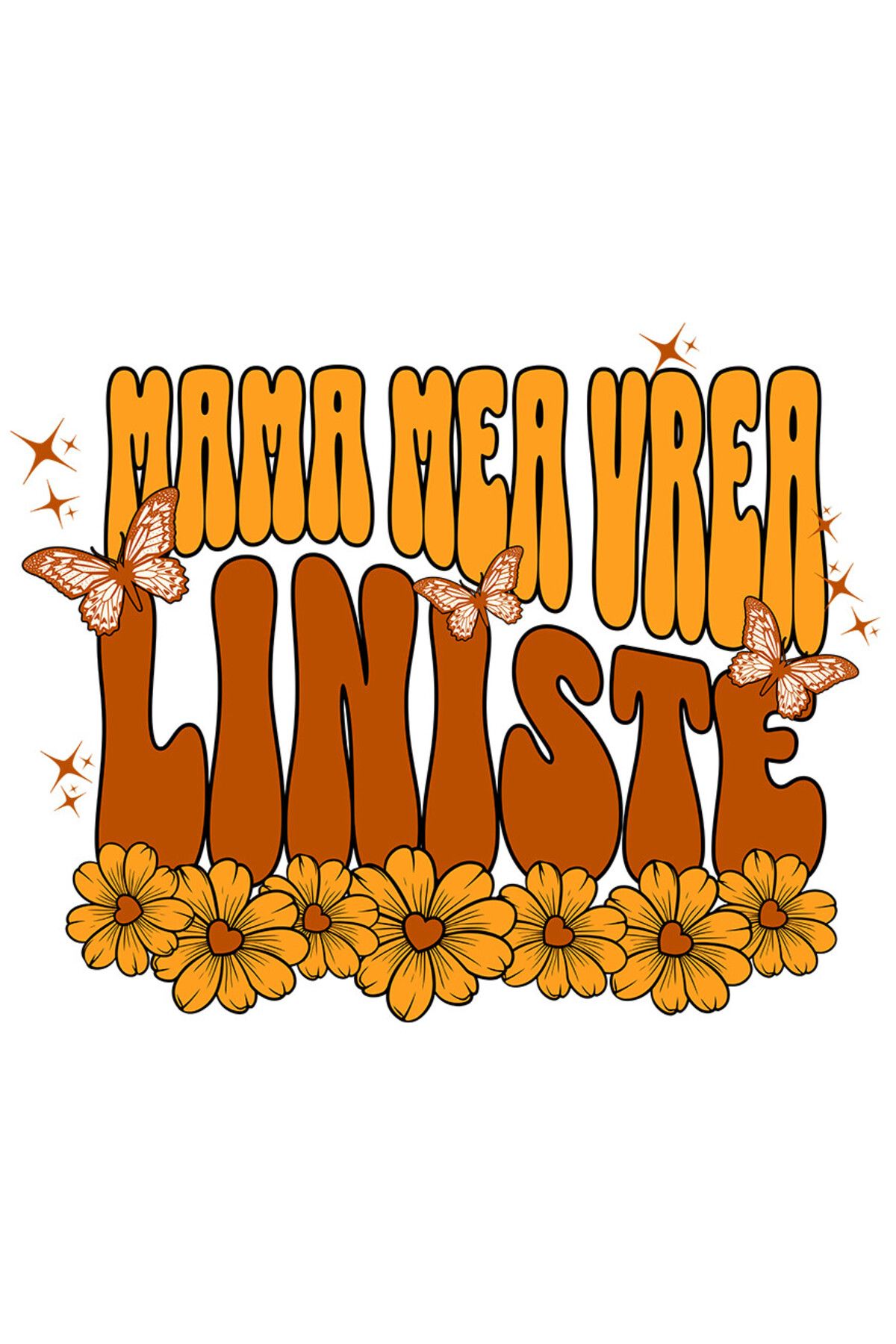 StoryGift Romania Sticker Autocolant 70cm Cu Text Colorat Mama Mea Vrea Liniste Flori Galbene Fluturi Cu Margini - One Size