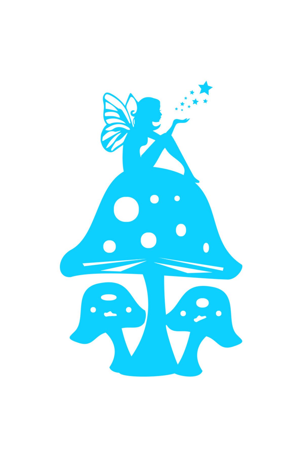 StoryGift Romania Sticker Adeziv 90cm Exterior Cu O Zana Micuta Care Sta Pe O Ciuperca , Vinyl Albastru, 90 Cm - One Size