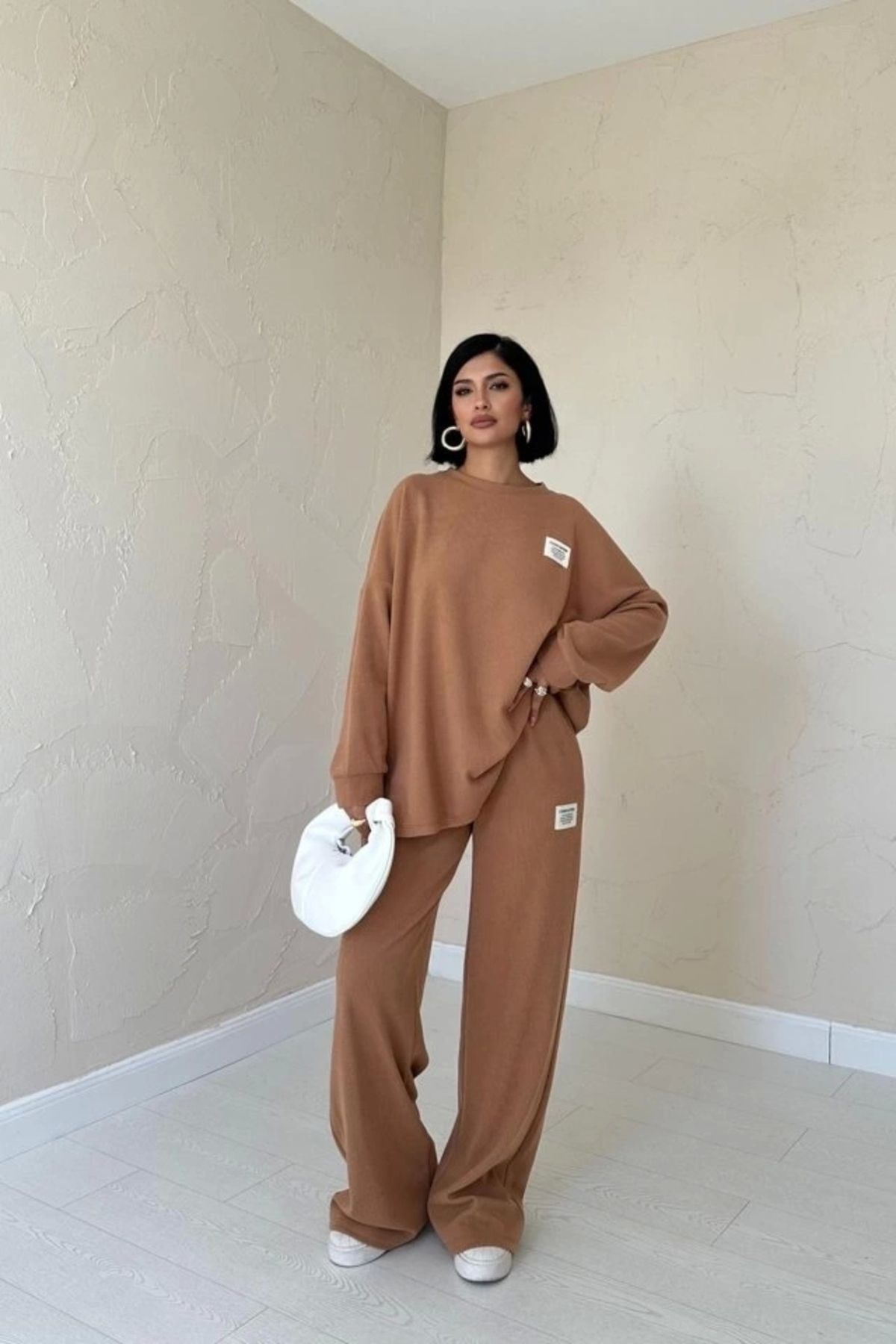 nedo7 Camel Klasik Fitilli Kazak Ve Pantolon Takım
