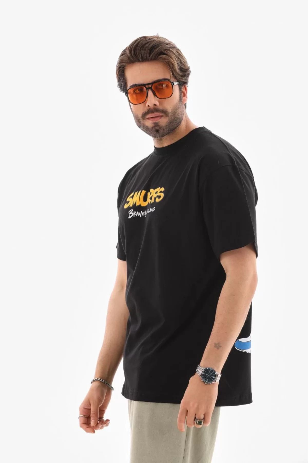İndigo Park Erkek tişört Unisex Bisiklet Yaka Baskılı Oversize T-Shirt