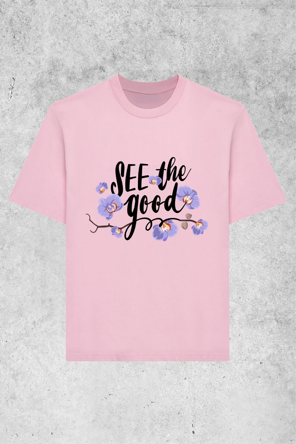 MOLICO Basic unisex sıfır yaka kısa kollu SEE THE GOOD baskılı tshirt
