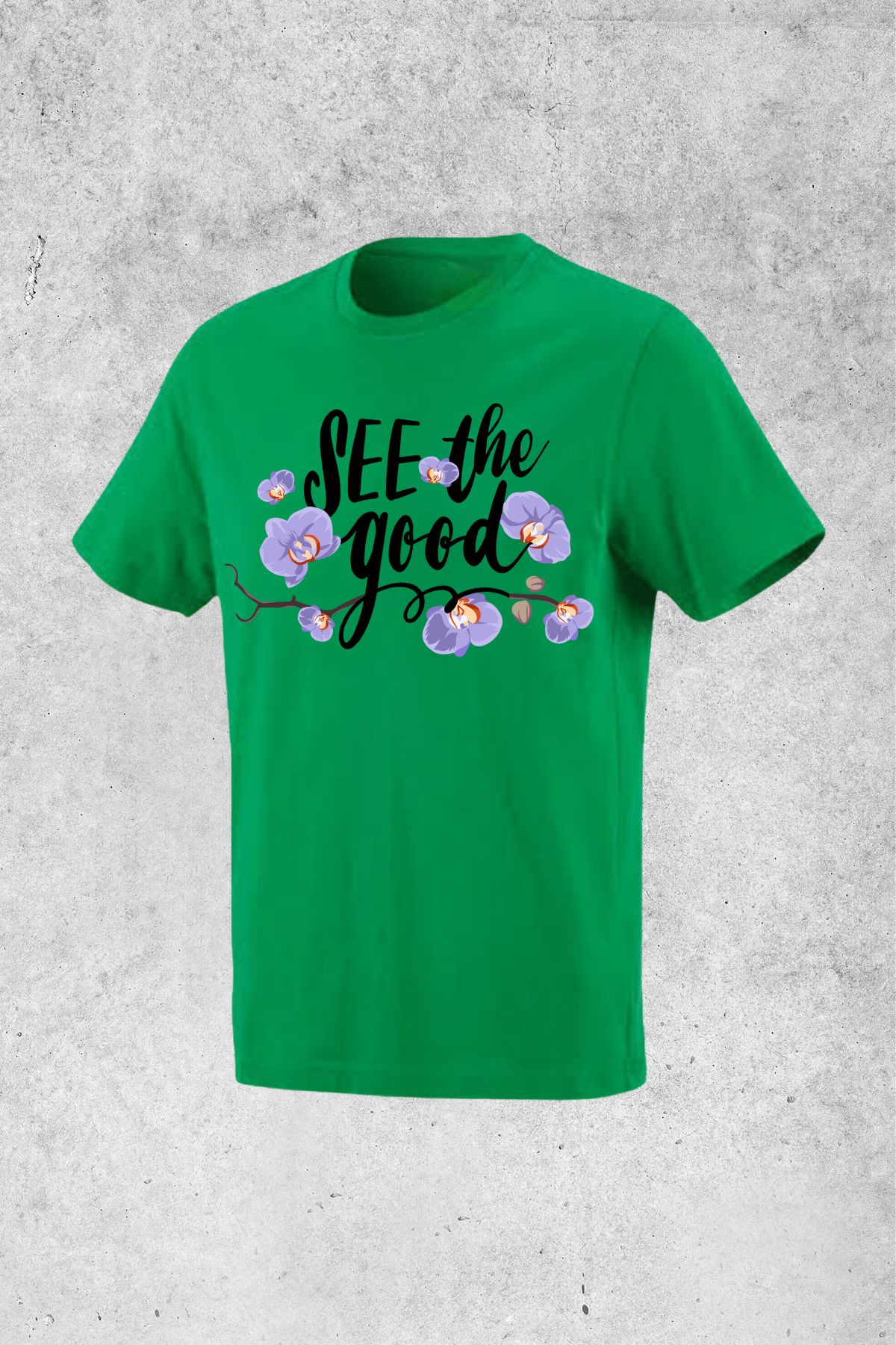 MOLICO Basic unisex sıfır yaka kısa kollu SEE THE GOOD baskılı tshirt