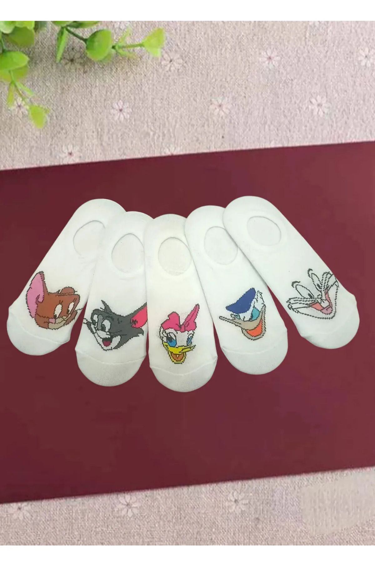 medi store 5'li Kadın Desenli Pamuklu Görünmez Spor Ayakkabı Çorabı