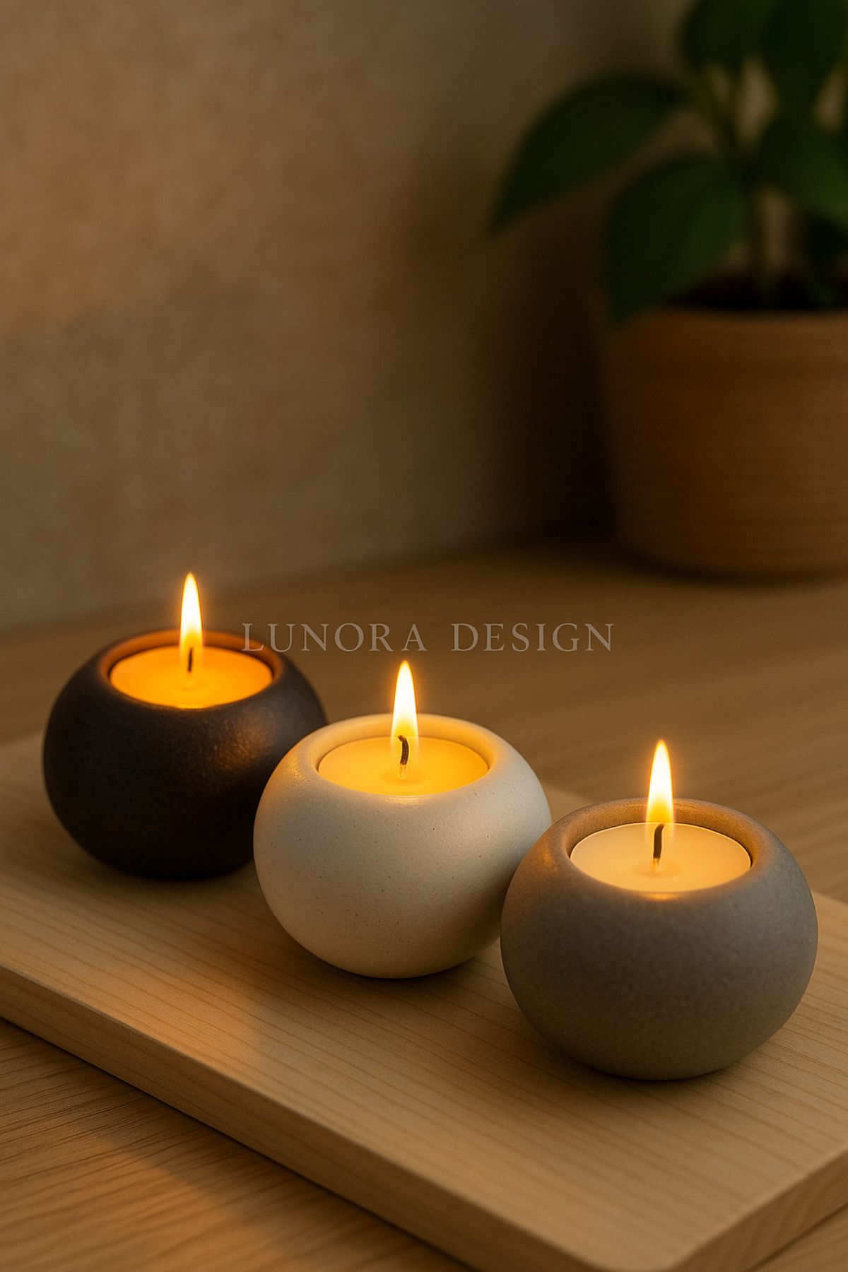 Lunora Design El Yapımı Taş Formlu 3’lü Mumluk Seti – Siyah, Beyaz, Gri | Lunora Design