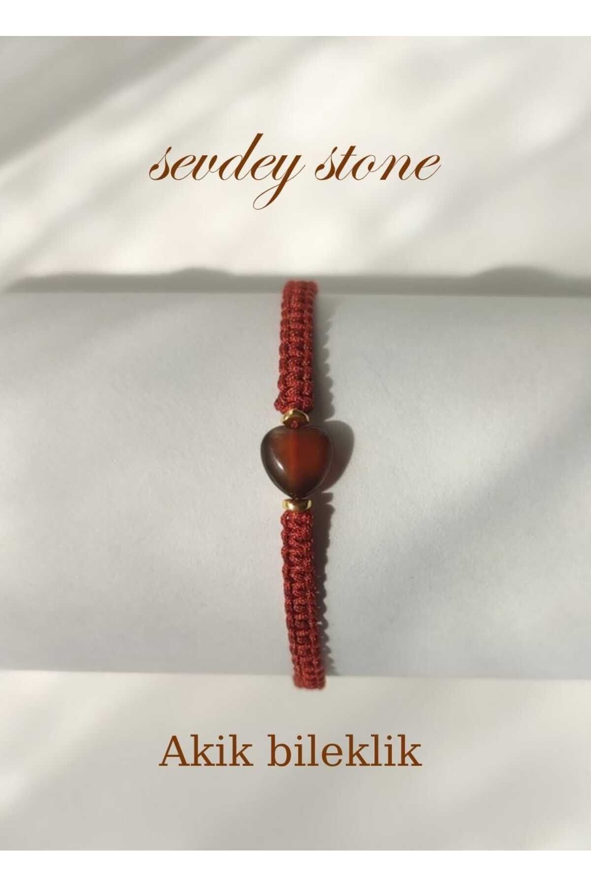 Sevdey Stone Kalp akik taşlı makrome örgü el işçiliği bileklik