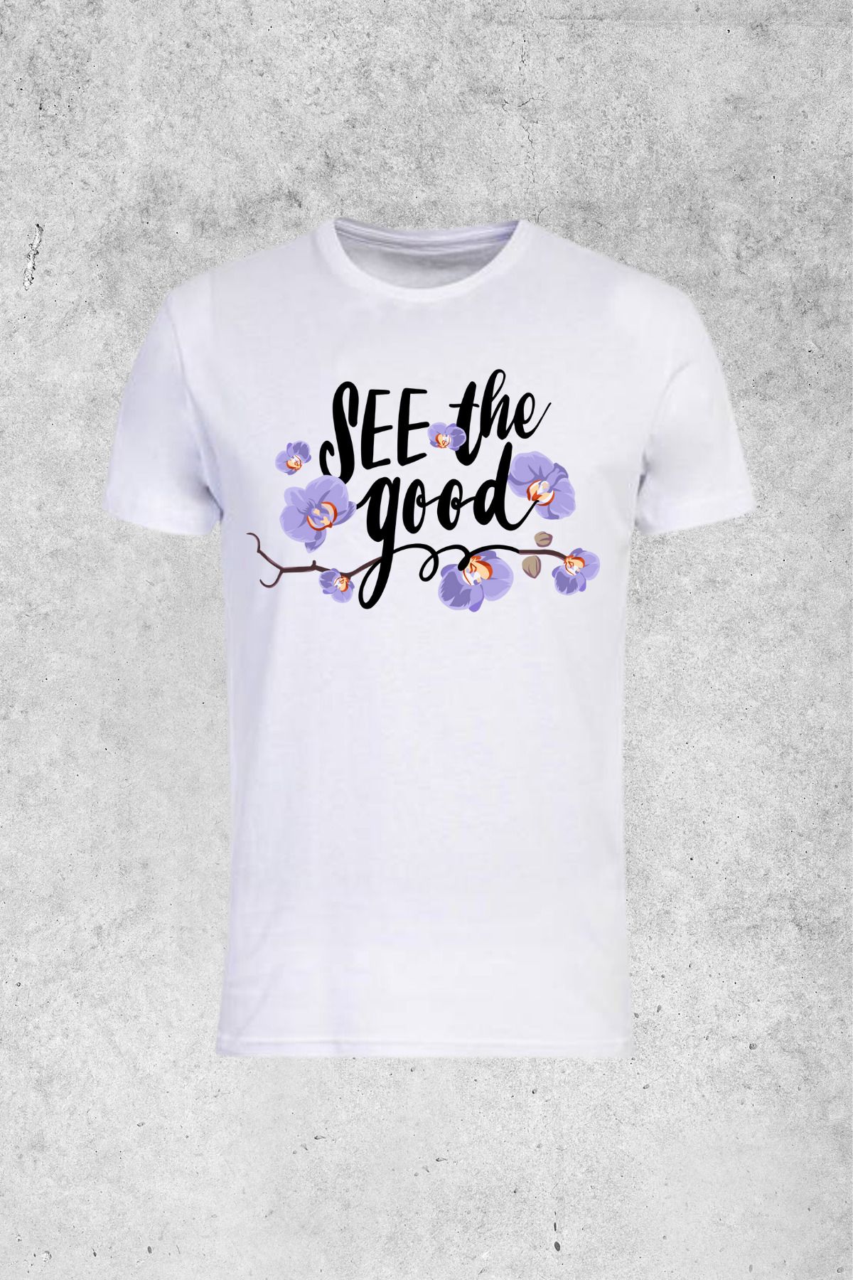 MOLICO Basic unisex sıfır yaka kısa kollu SEE THE GOOD baskılı tshirt