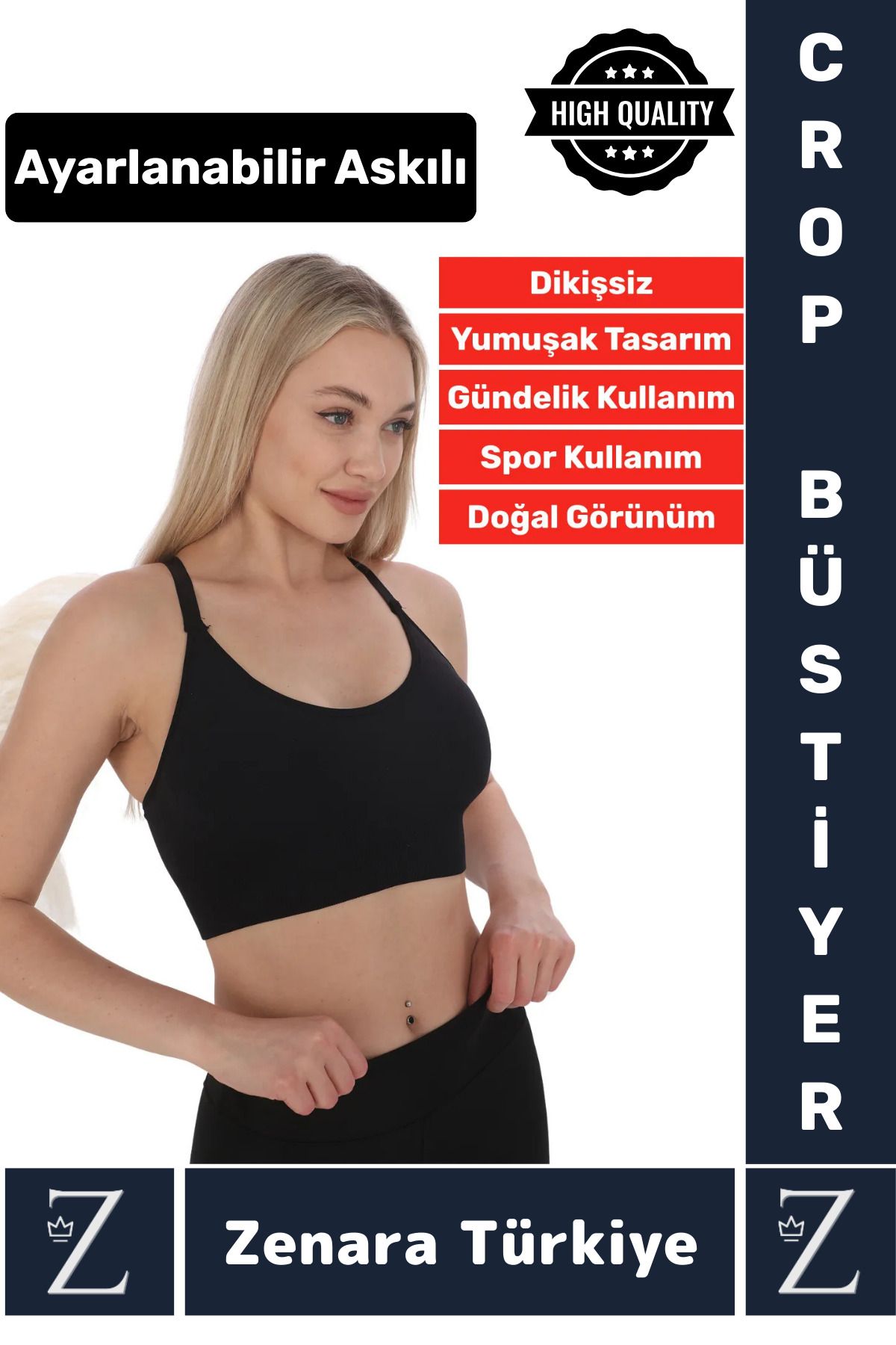 Zenara Yüksek Kaliteli Göğüs Toparlayn Sarkma Önleyen Gündelik Spor Kullanım Ayarlanır Askılı Crop Büstiyer