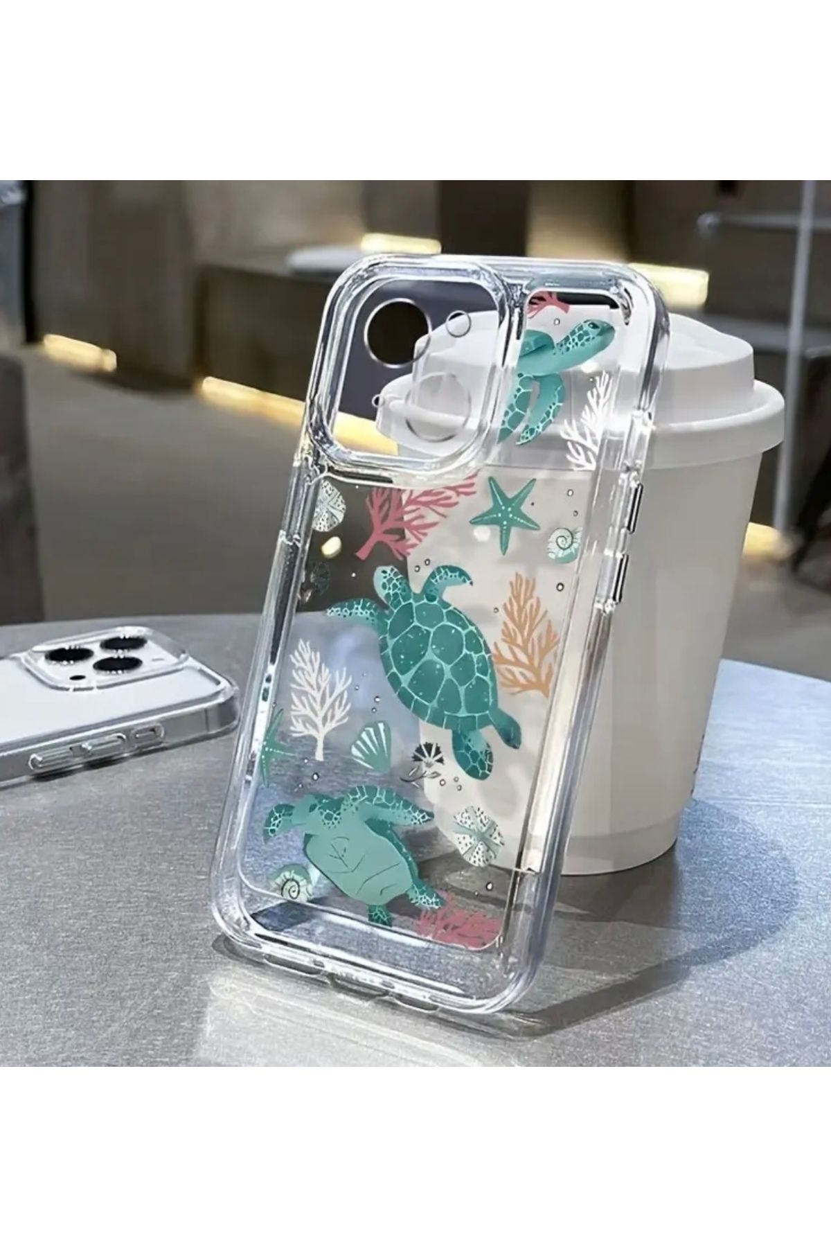 SEM STORE İPHONE 15 UYUMLU DENİZ KAPLUMBAĞA DESENLİ ŞEFFAF SİLİKON KILIF