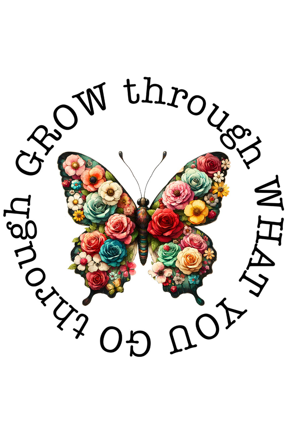 StoryGift Romania Sticker 23 Cm Cu Un Fluture Cu Petale Din Flori Cu Mesajul "grow Through What You Go Through", I - One Size